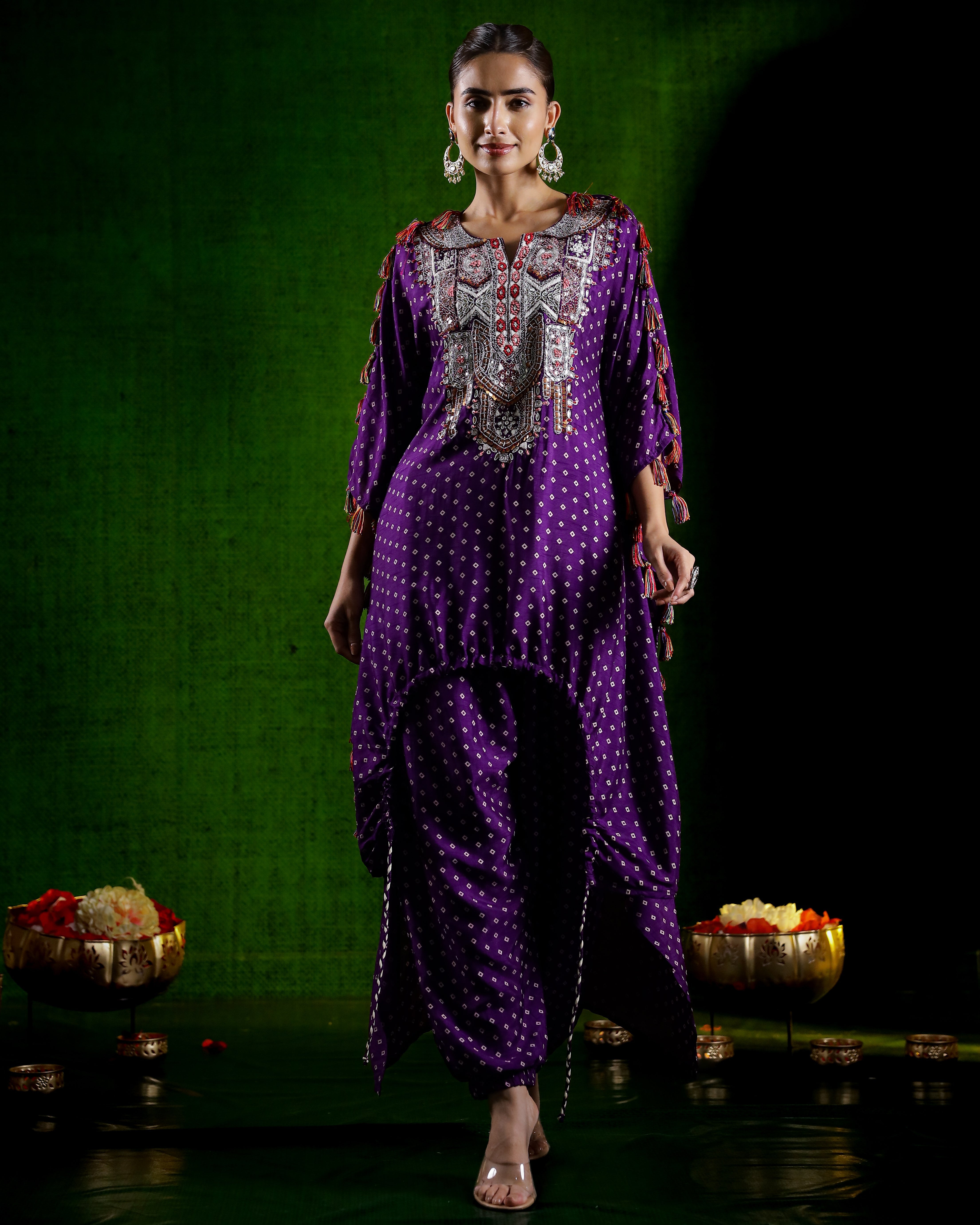 Purple Embellished Spanish Silk Kaftan Set