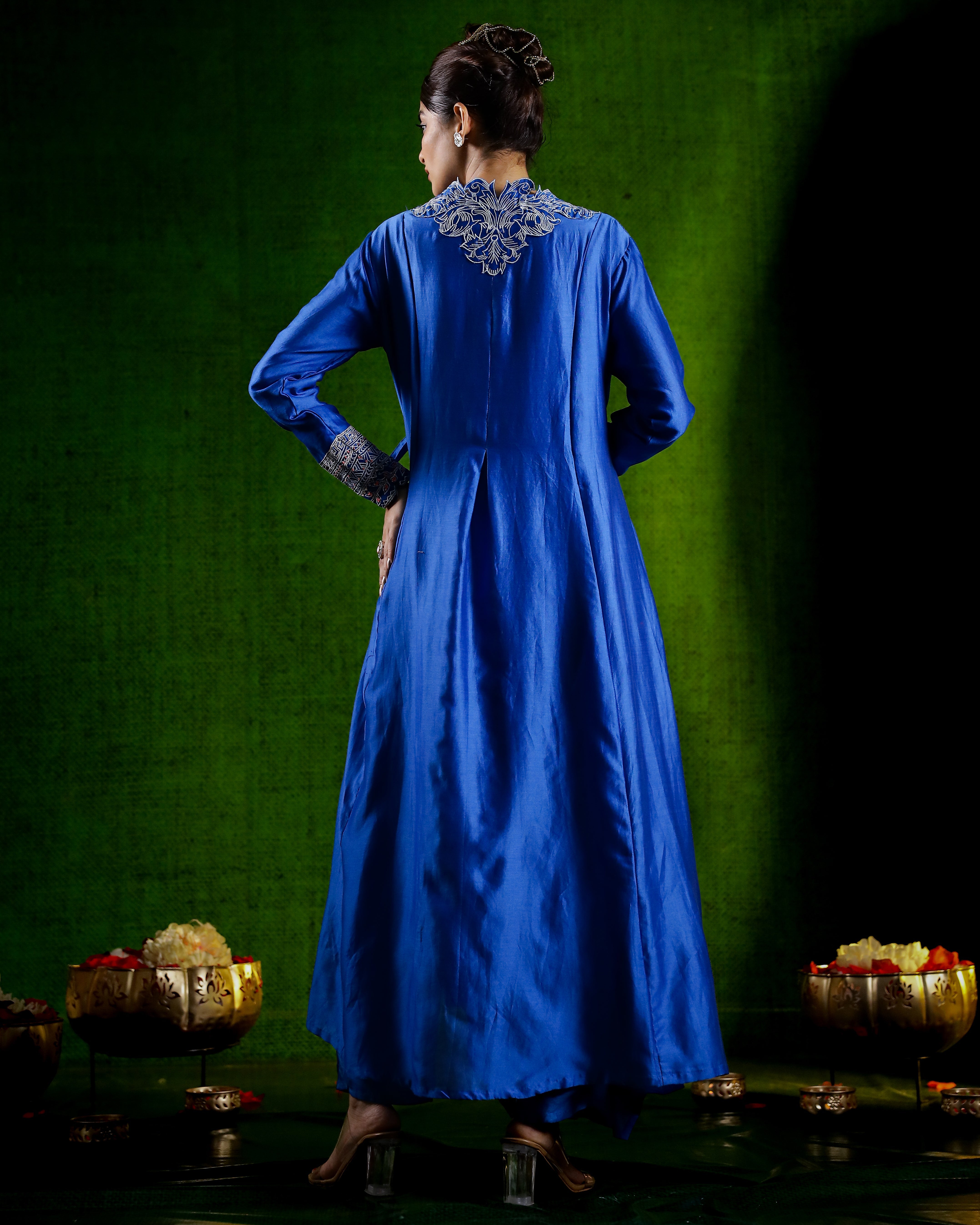 Blue Chic Embroidered Raw Silk Kurta with Pants