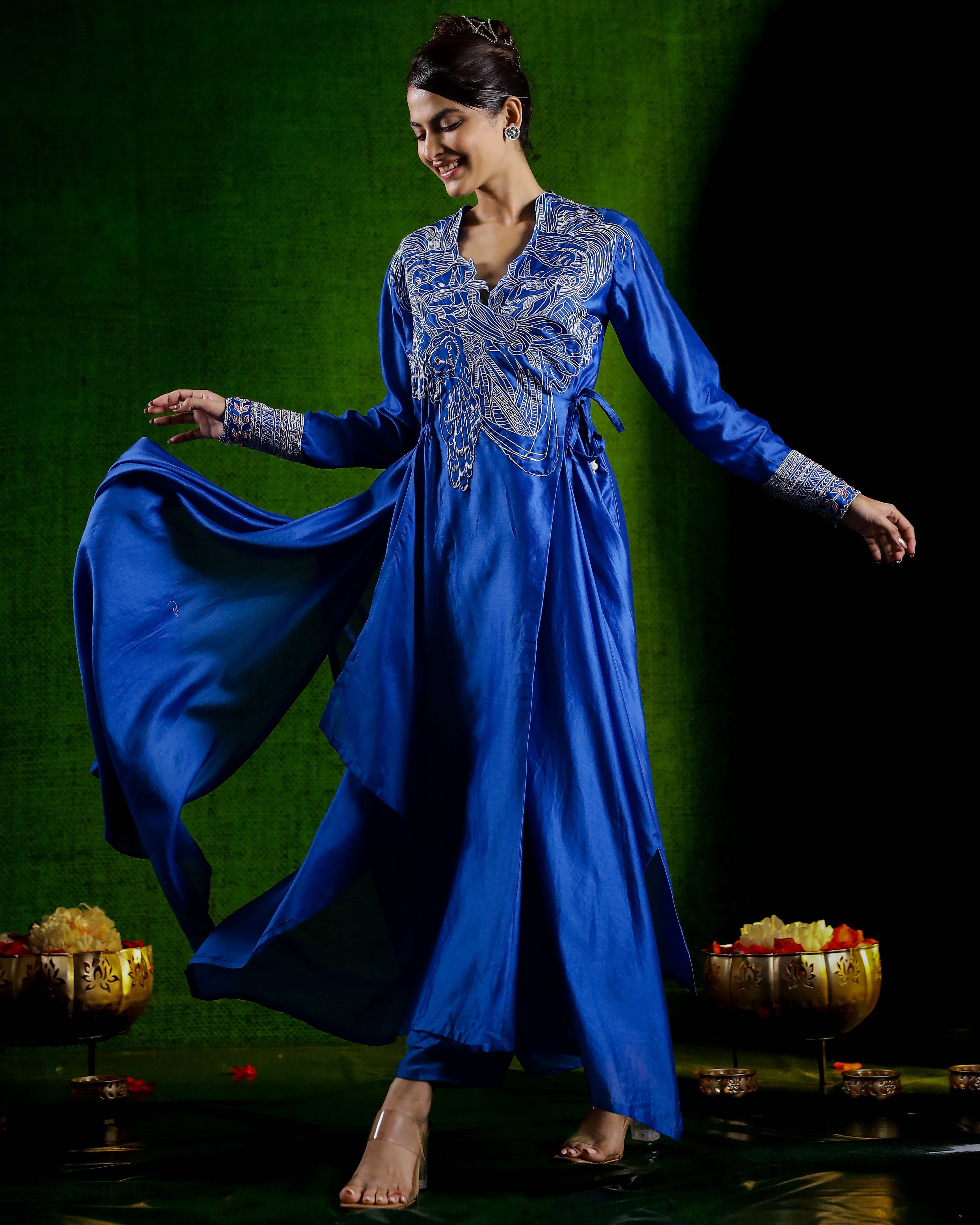 Blue Chic Embroidered Raw Silk Kurta with Pants