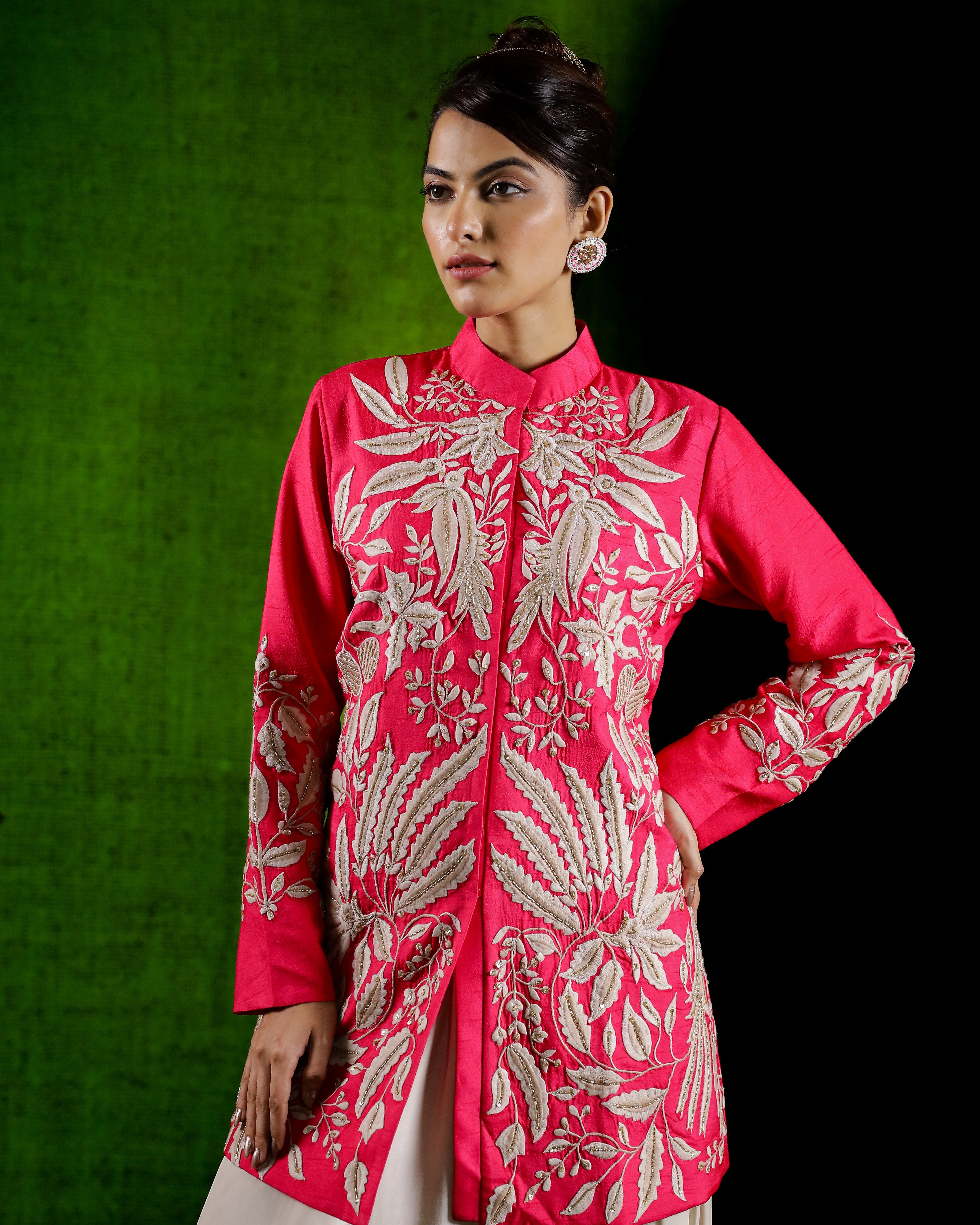 Rani Pink Embroidered Jacket with Cowl Pants