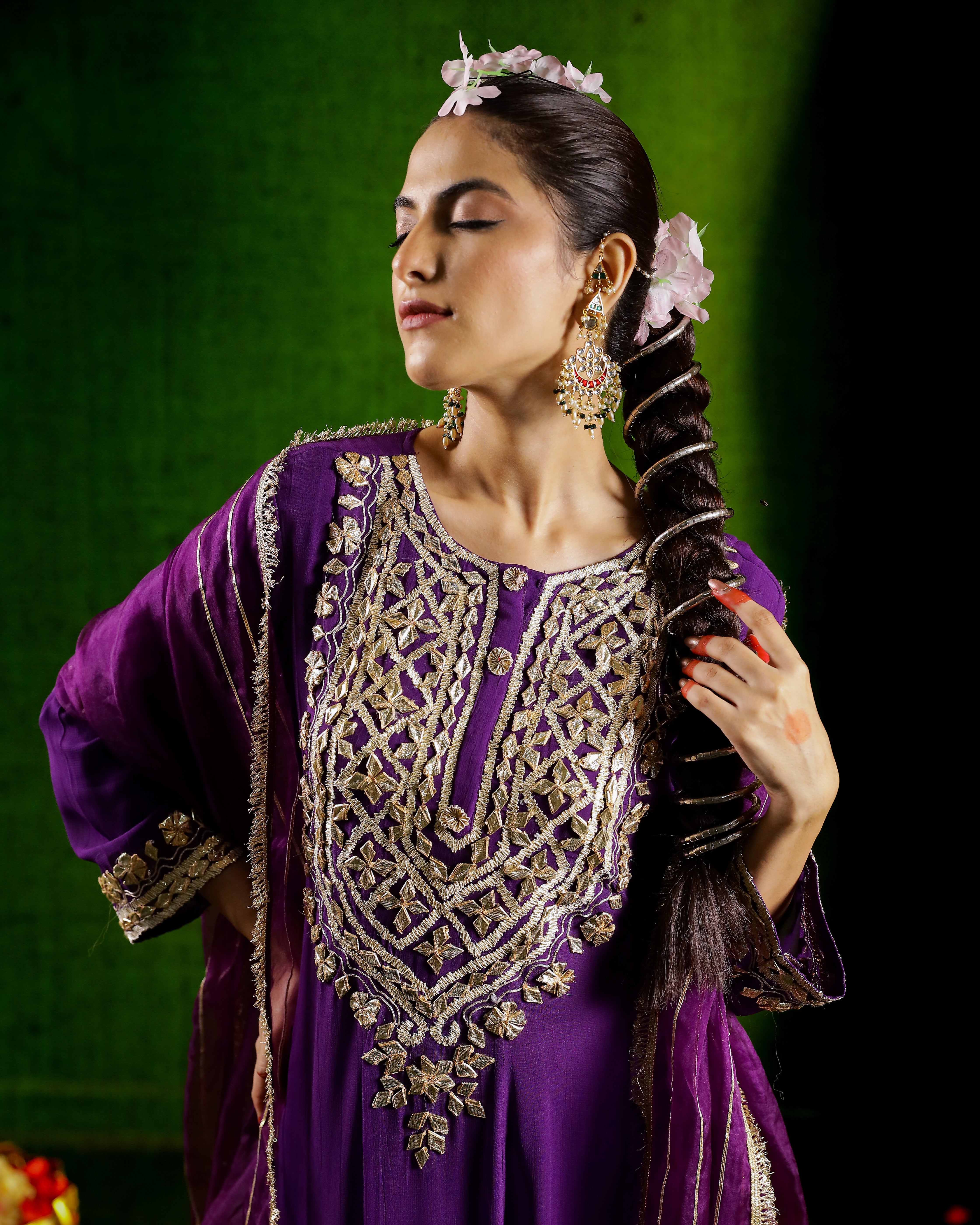 Purple Embroidered Georgette Silk Anarkali Set