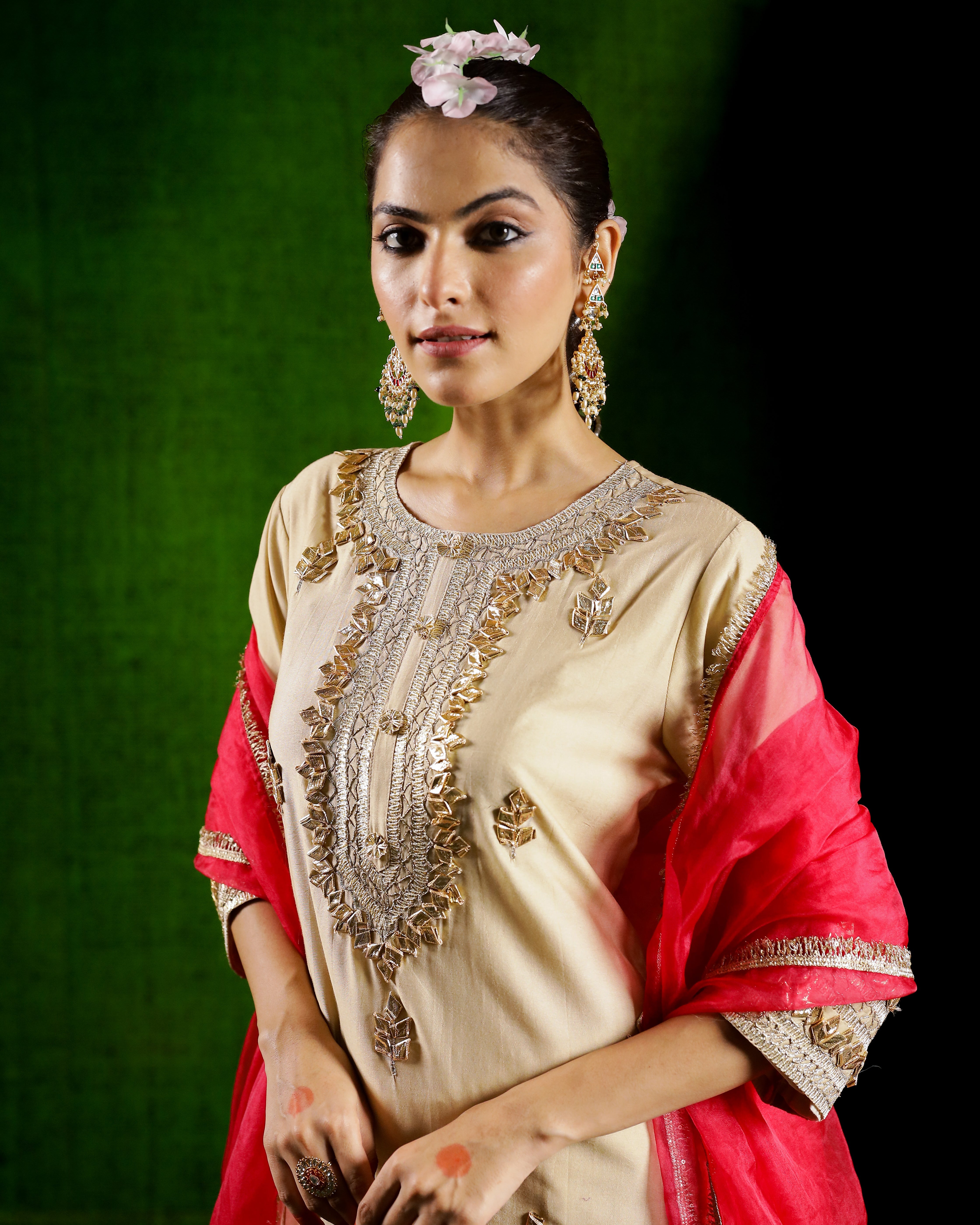 Champagne Gold Embroidered Spanish Silk Sharara Set