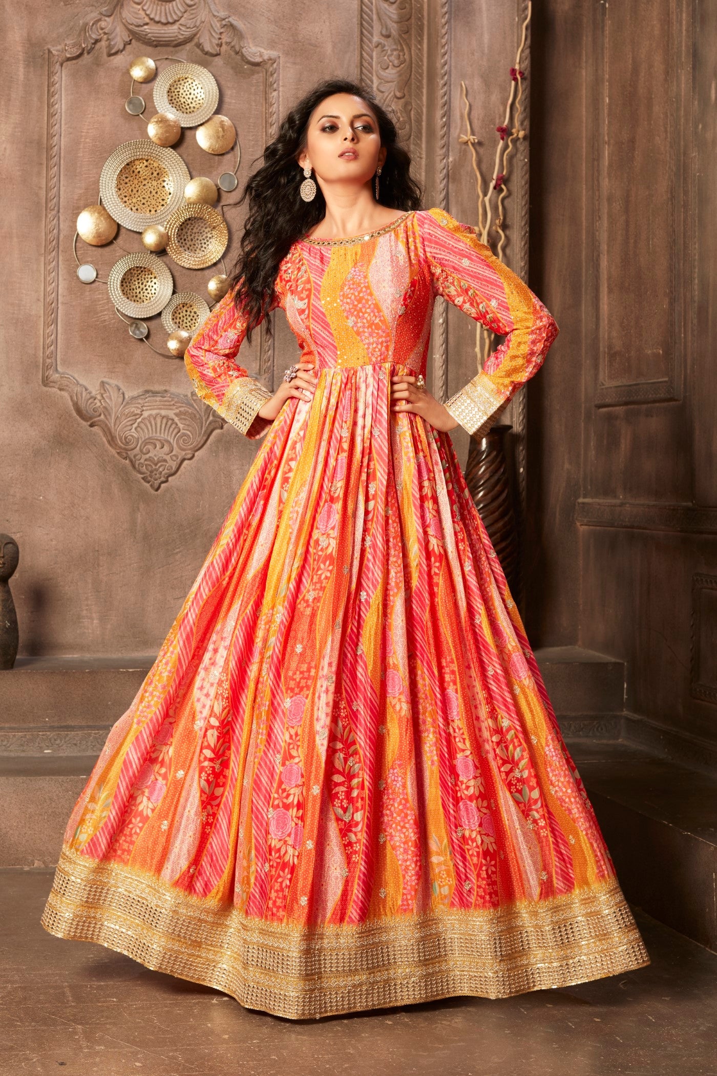 Orange Embellished Habutai Silk Anarkali