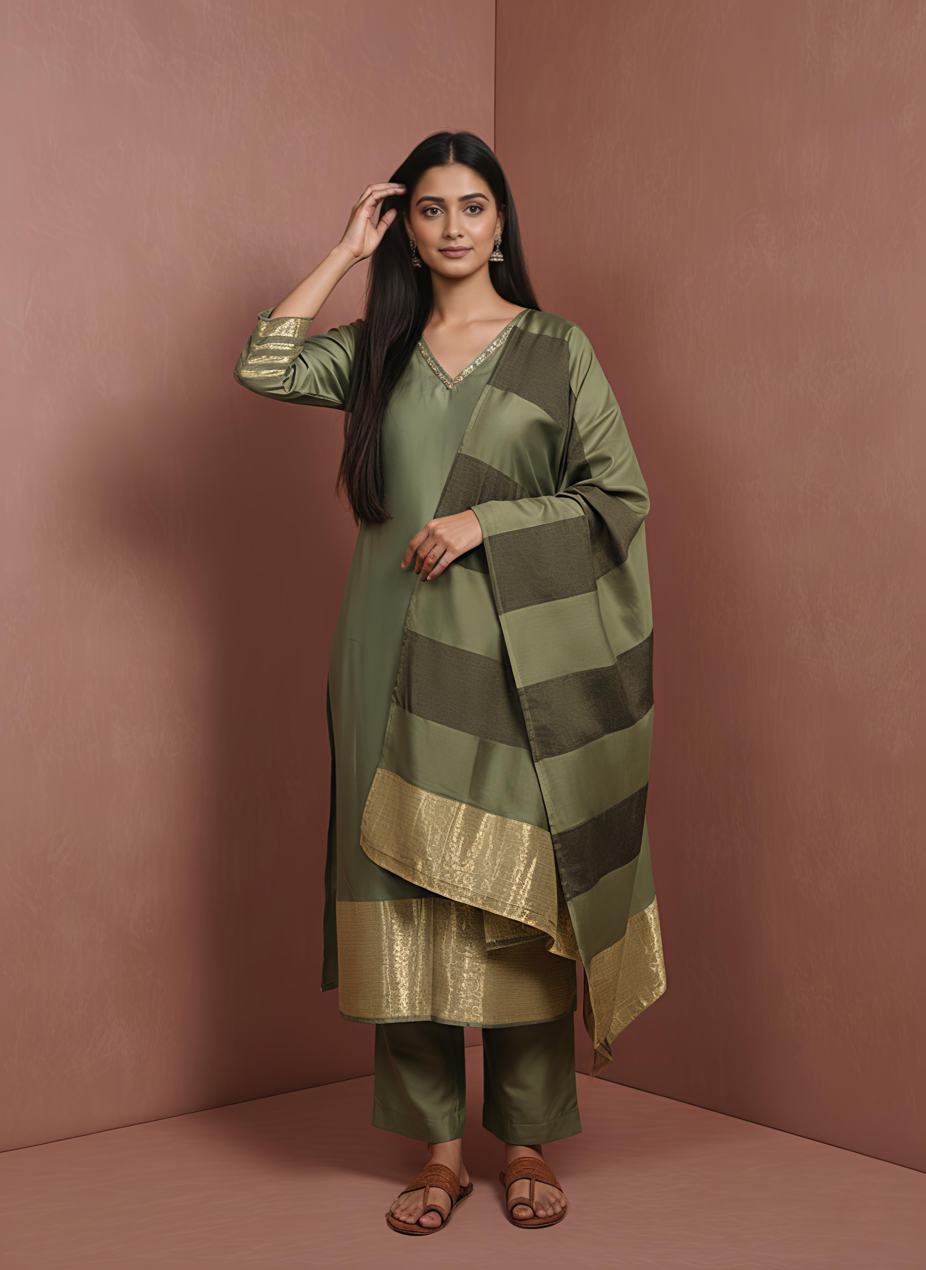Olive Aura Premium Silk Kurta Set