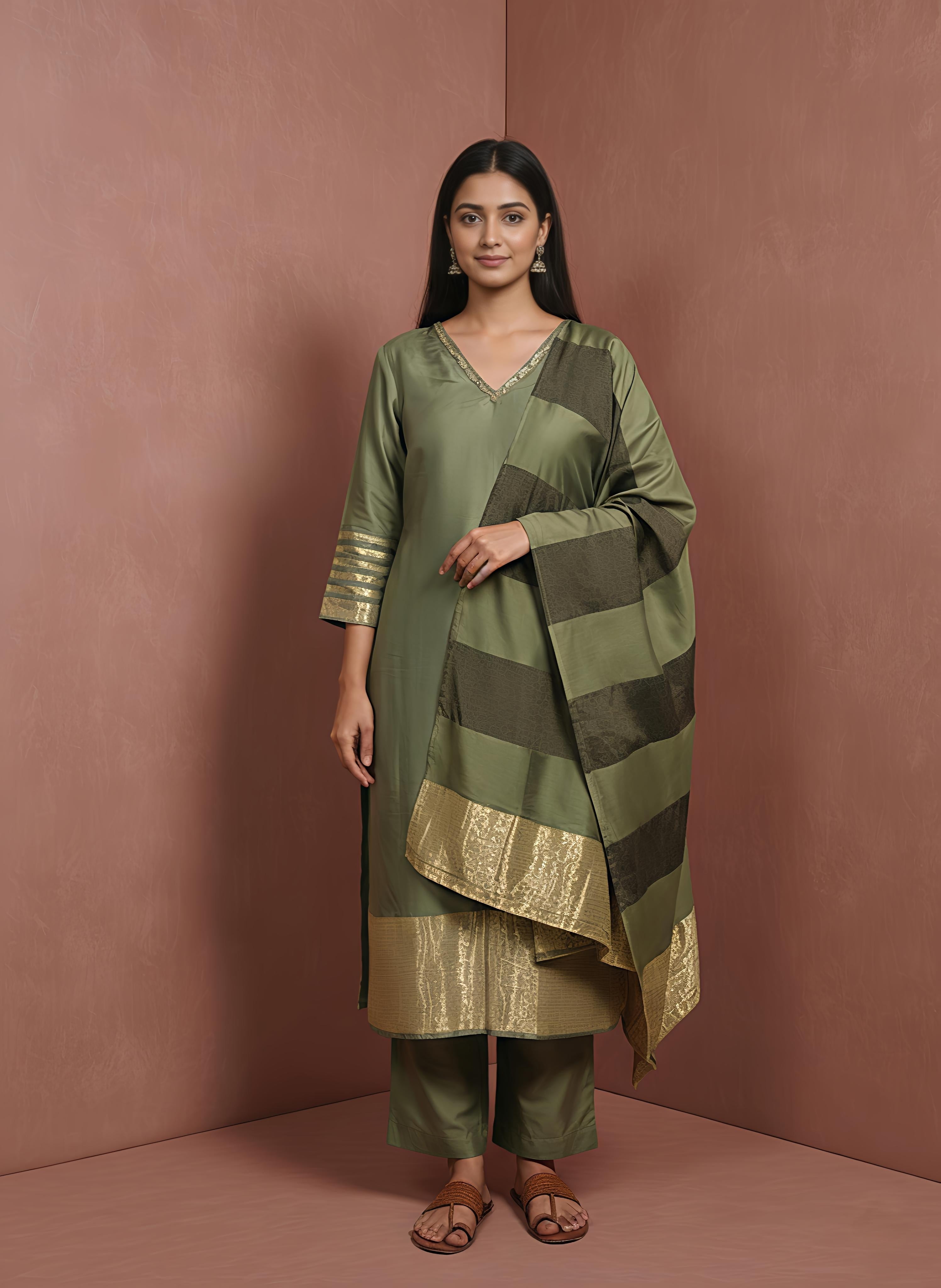 Olive Aura Premium Silk Kurta Set