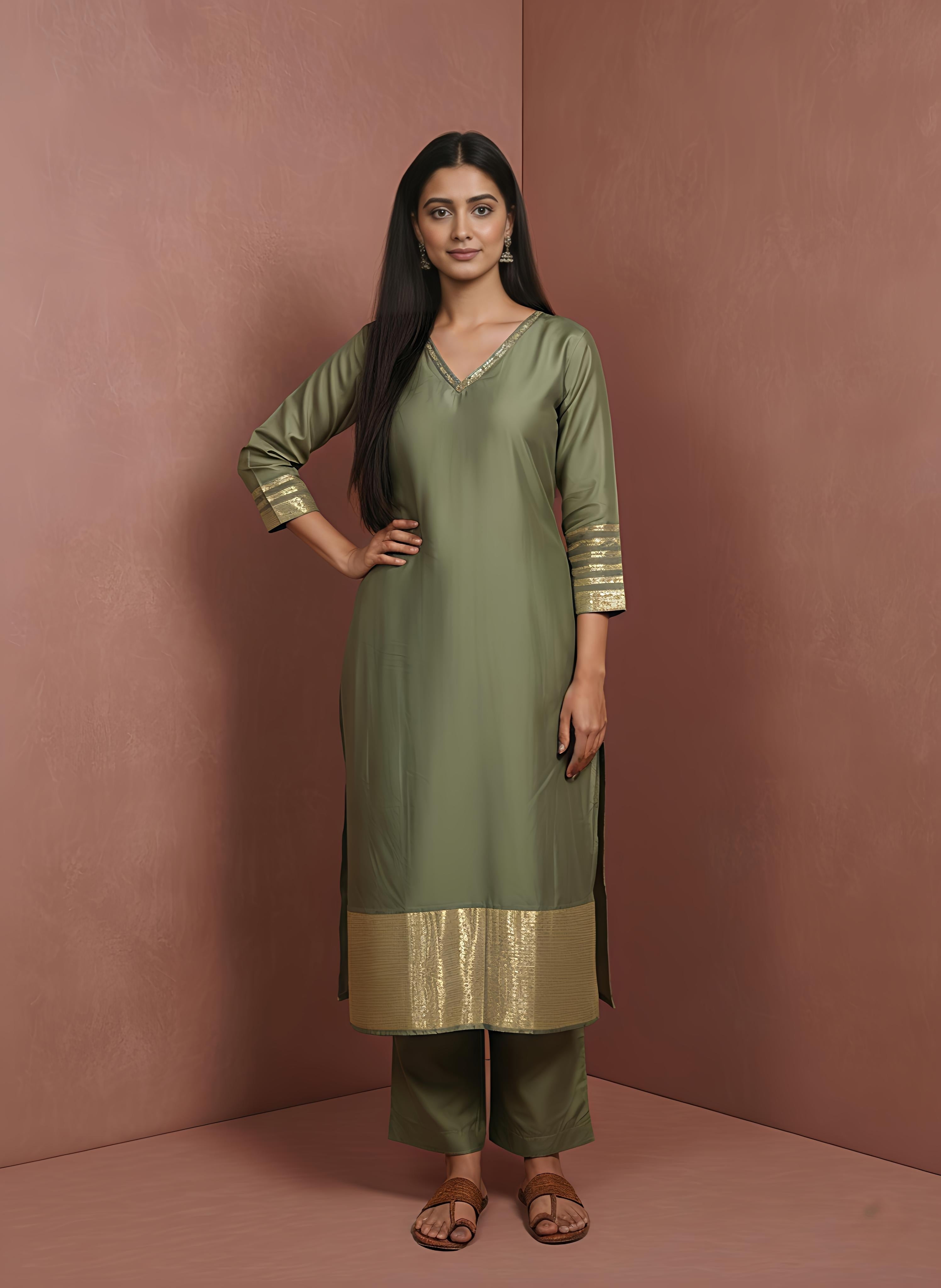 Olive Aura Premium Silk Kurta Set