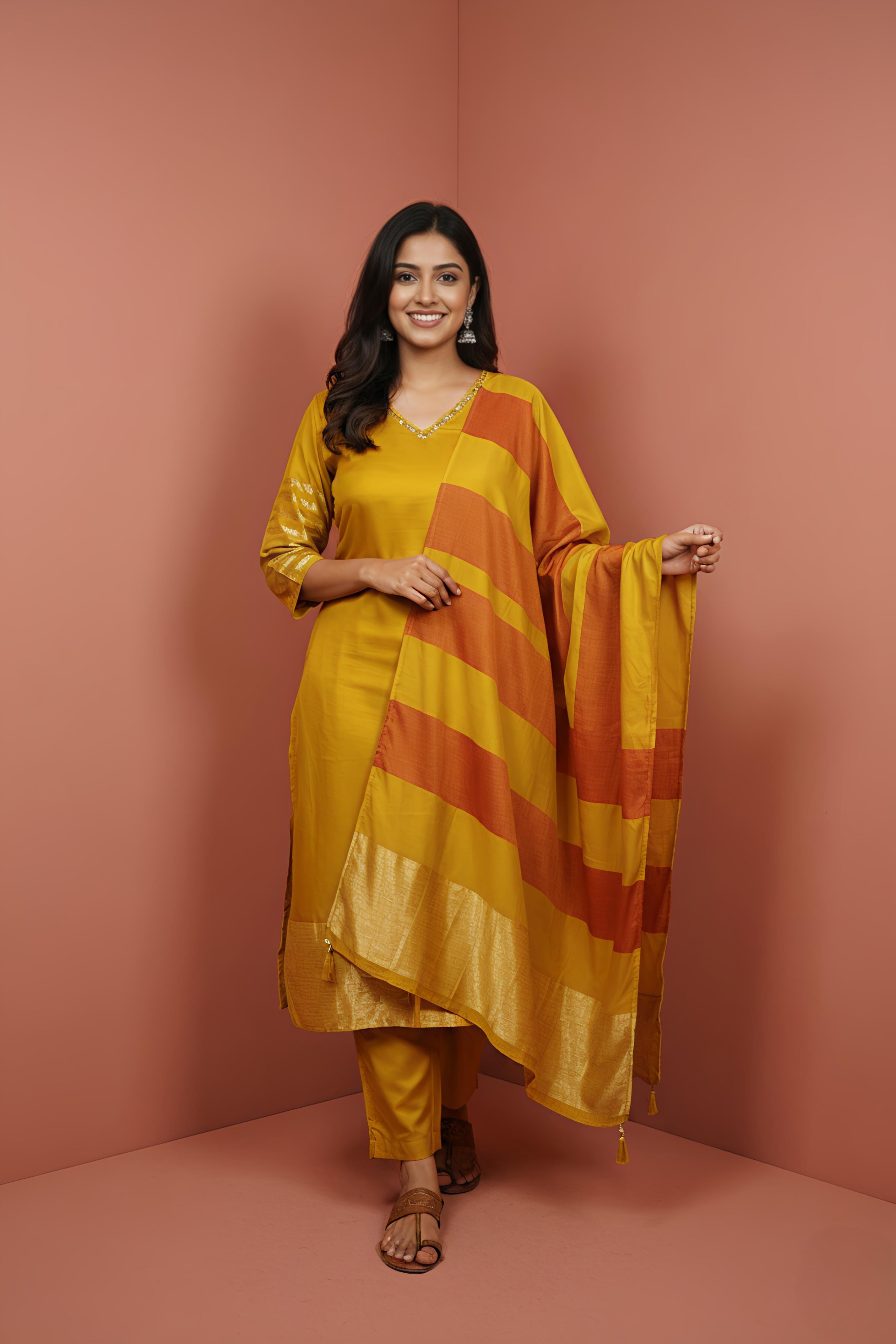 Golden Ember Premium Silk Kurta Set