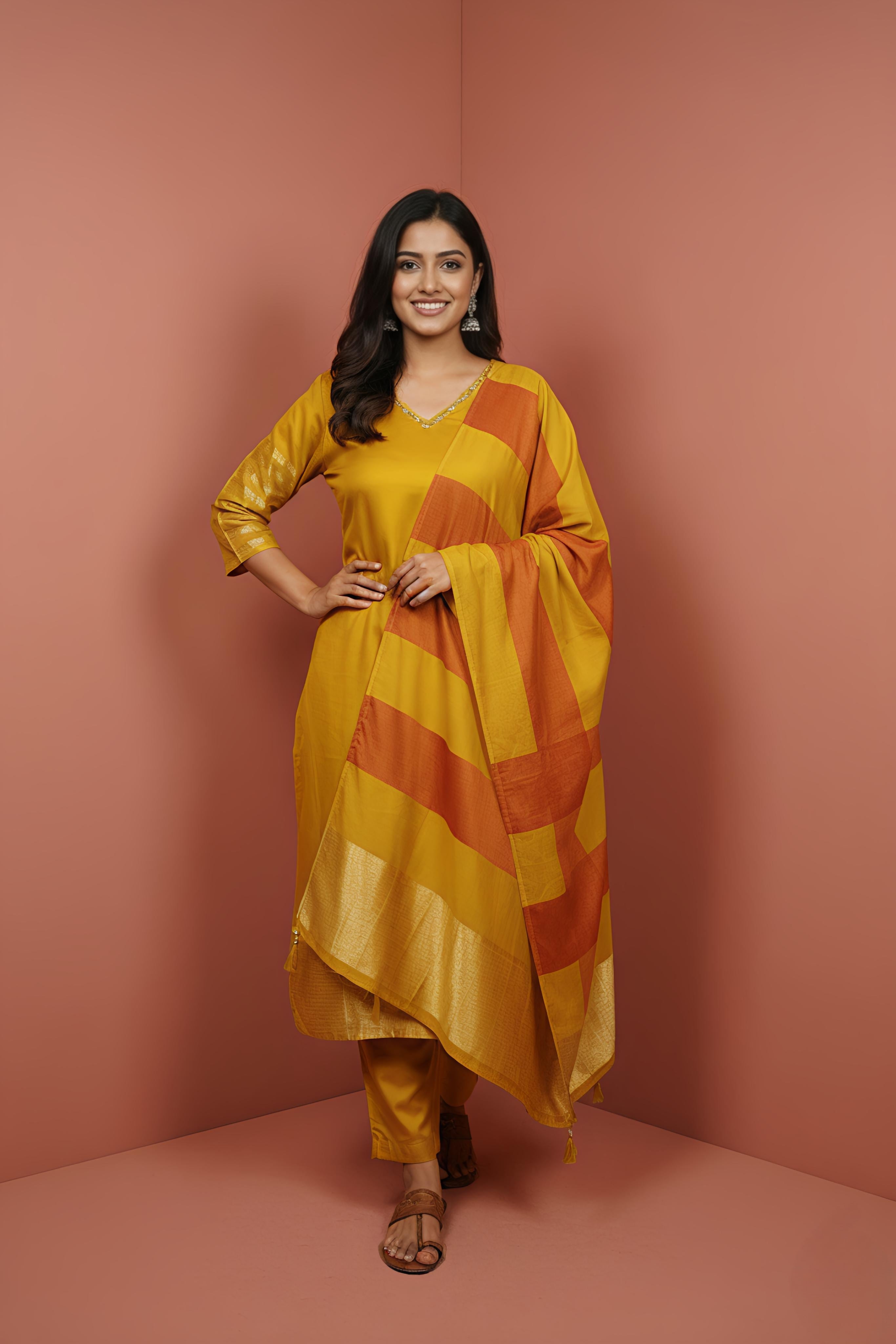 Golden Ember Premium Silk Kurta Set