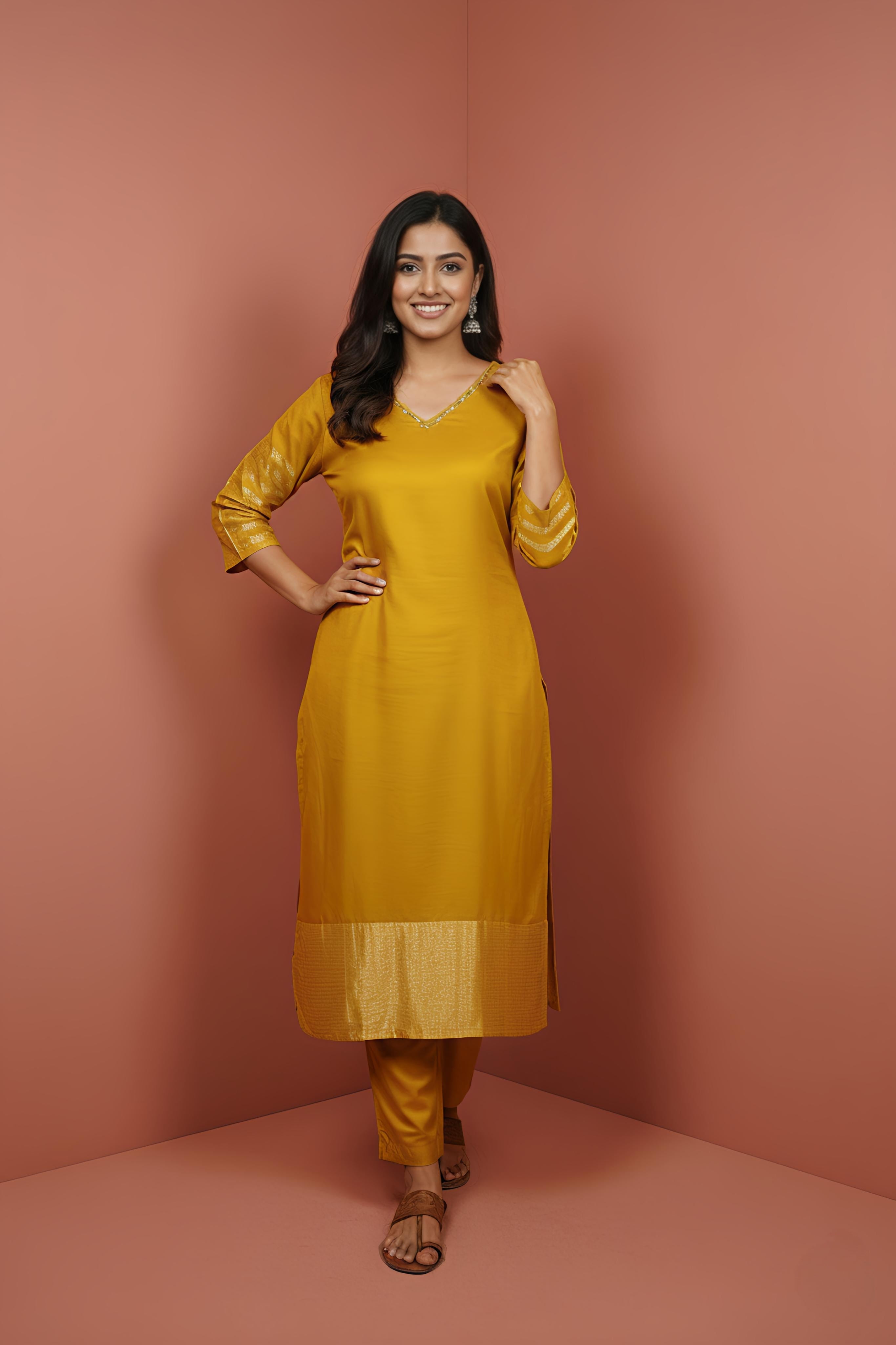 Golden Ember Premium Silk Kurta Set