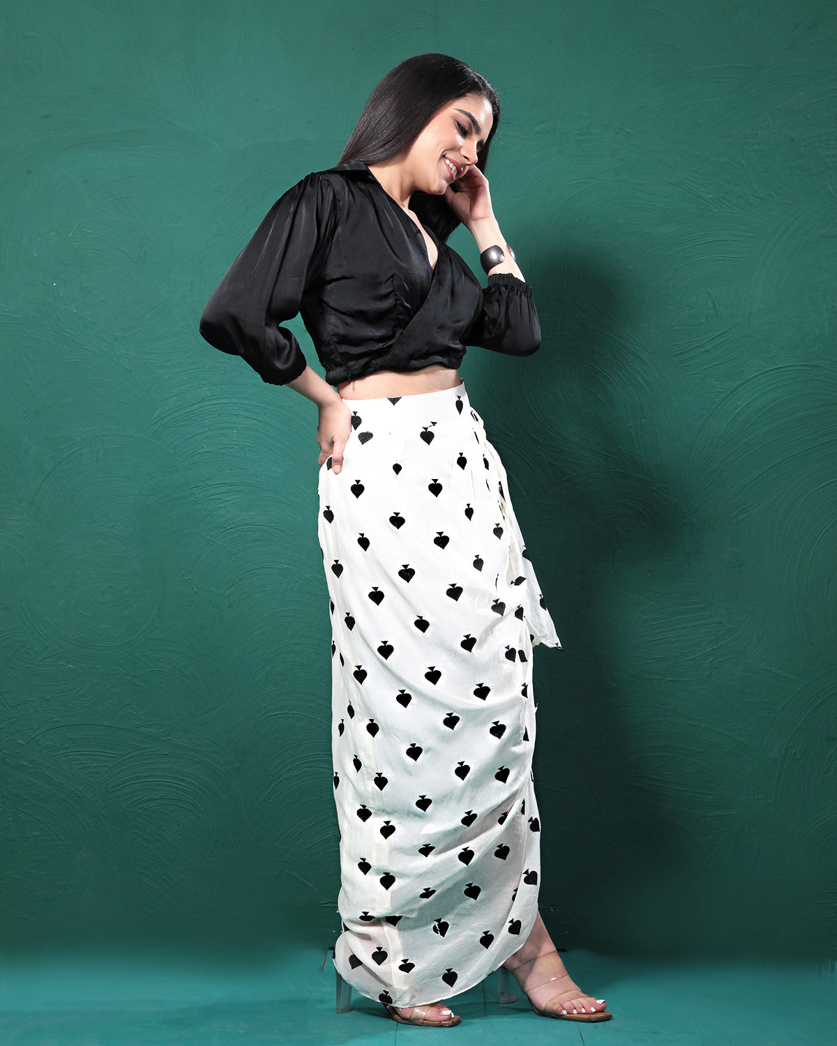 Black & White Drama Crop Top & Skirt