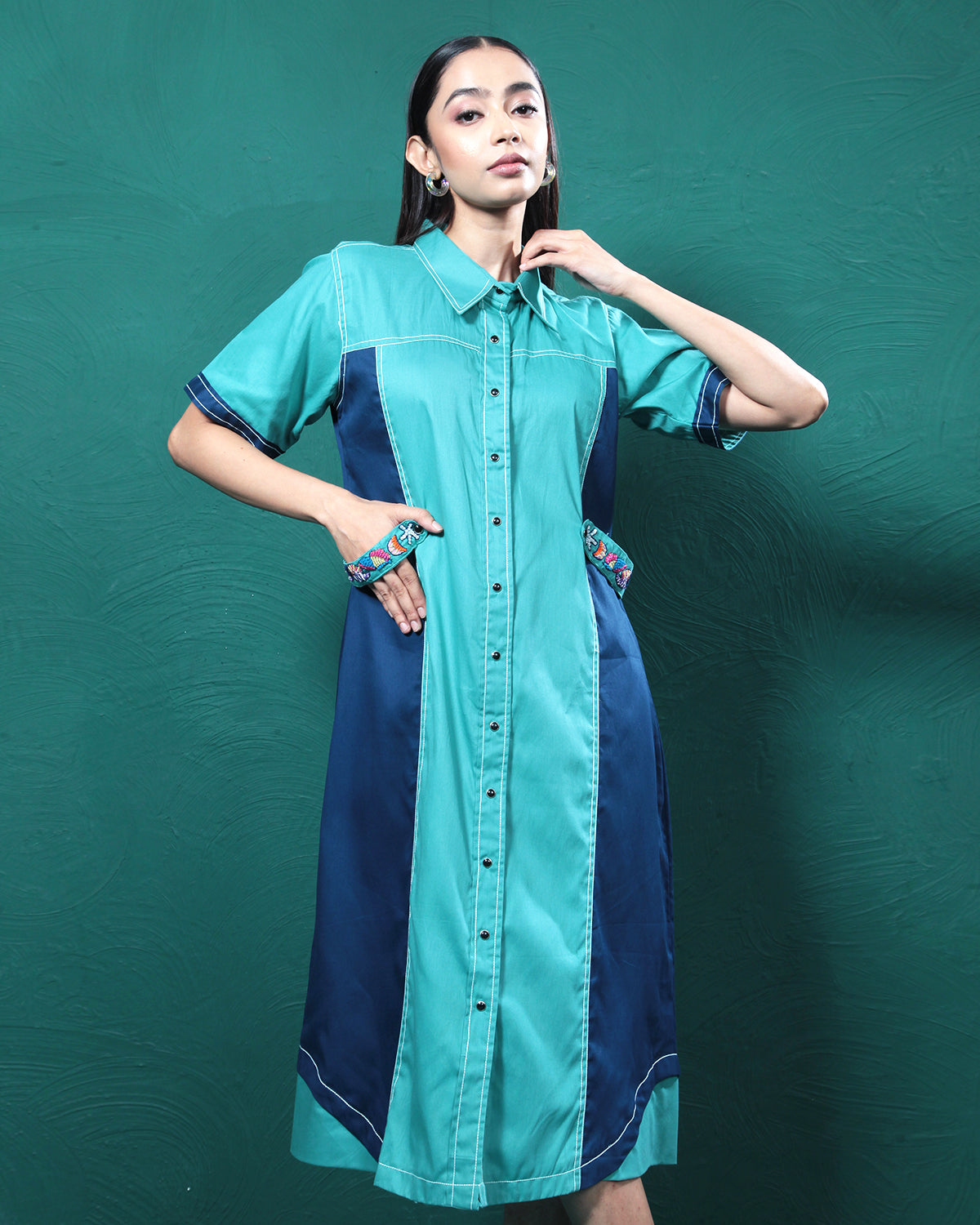 Blue Lagoon Playful Long Shirt Dress