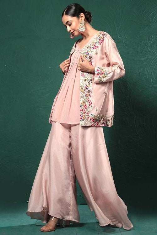 Blush Pink Embroidered Palazzo Set