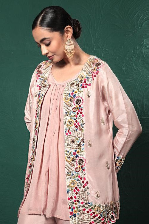 Blush Pink Embroidered Palazzo Set