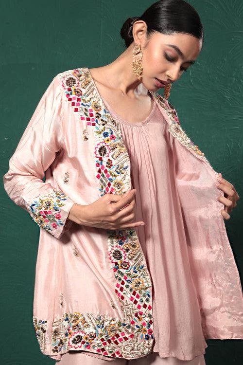 Blush Pink Embroidered Palazzo Set