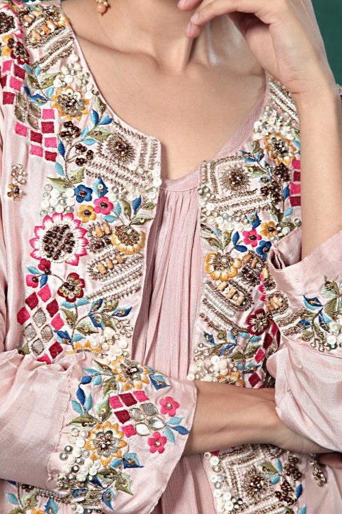 Blush Pink Embroidered Palazzo Set