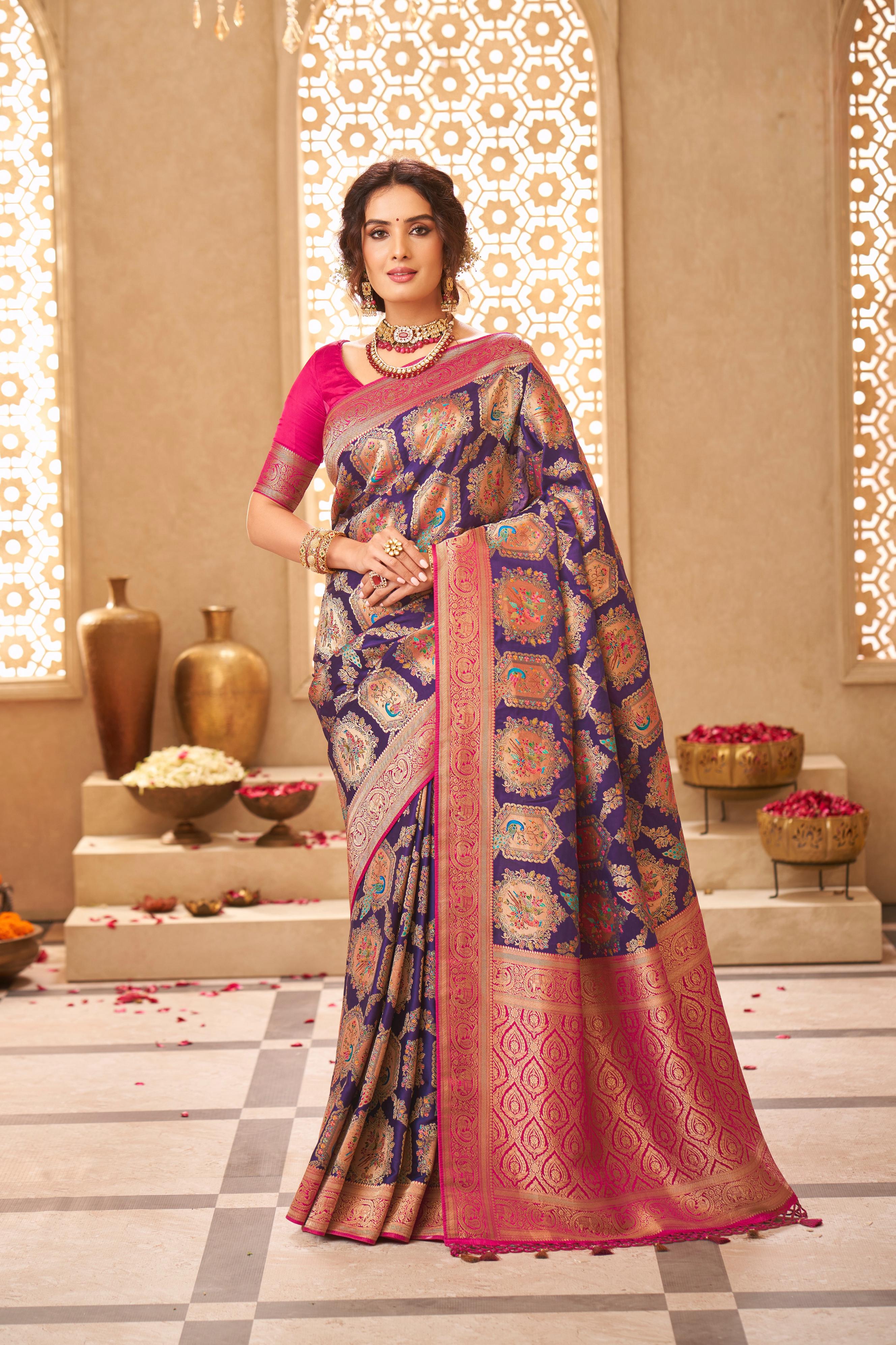Midnight Blue Embellished Tussar Silk Saree