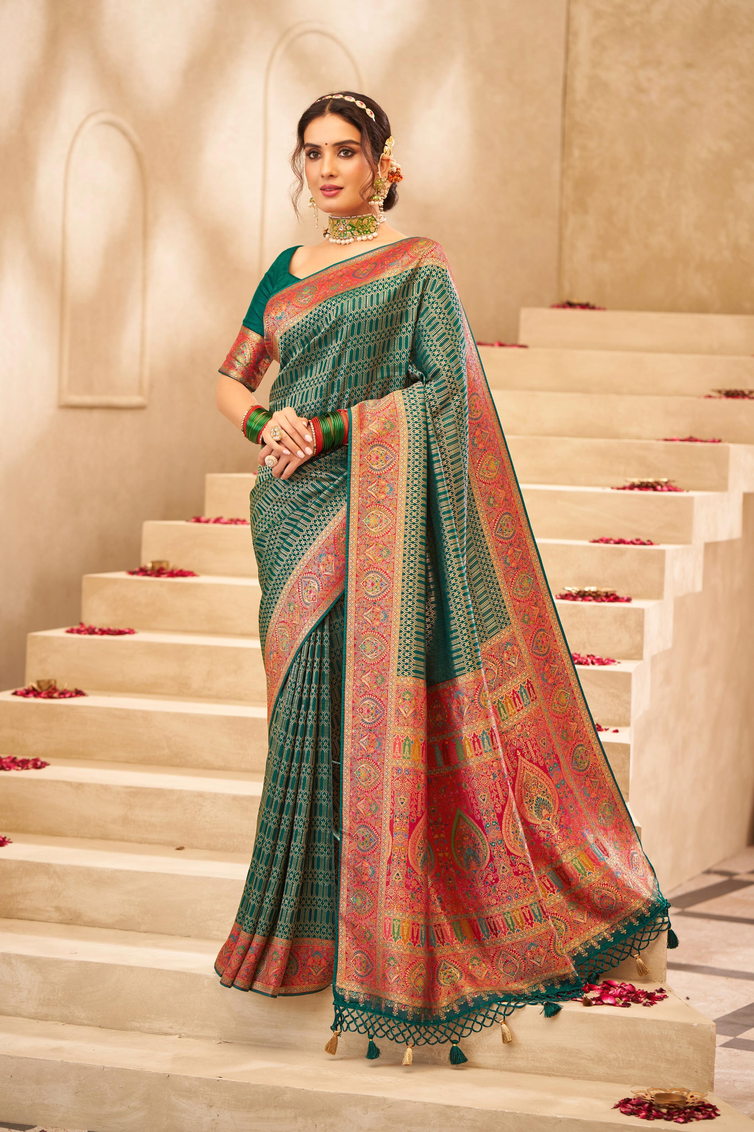 Traditional Green Multi Tussar Rangkaat Silk Saree