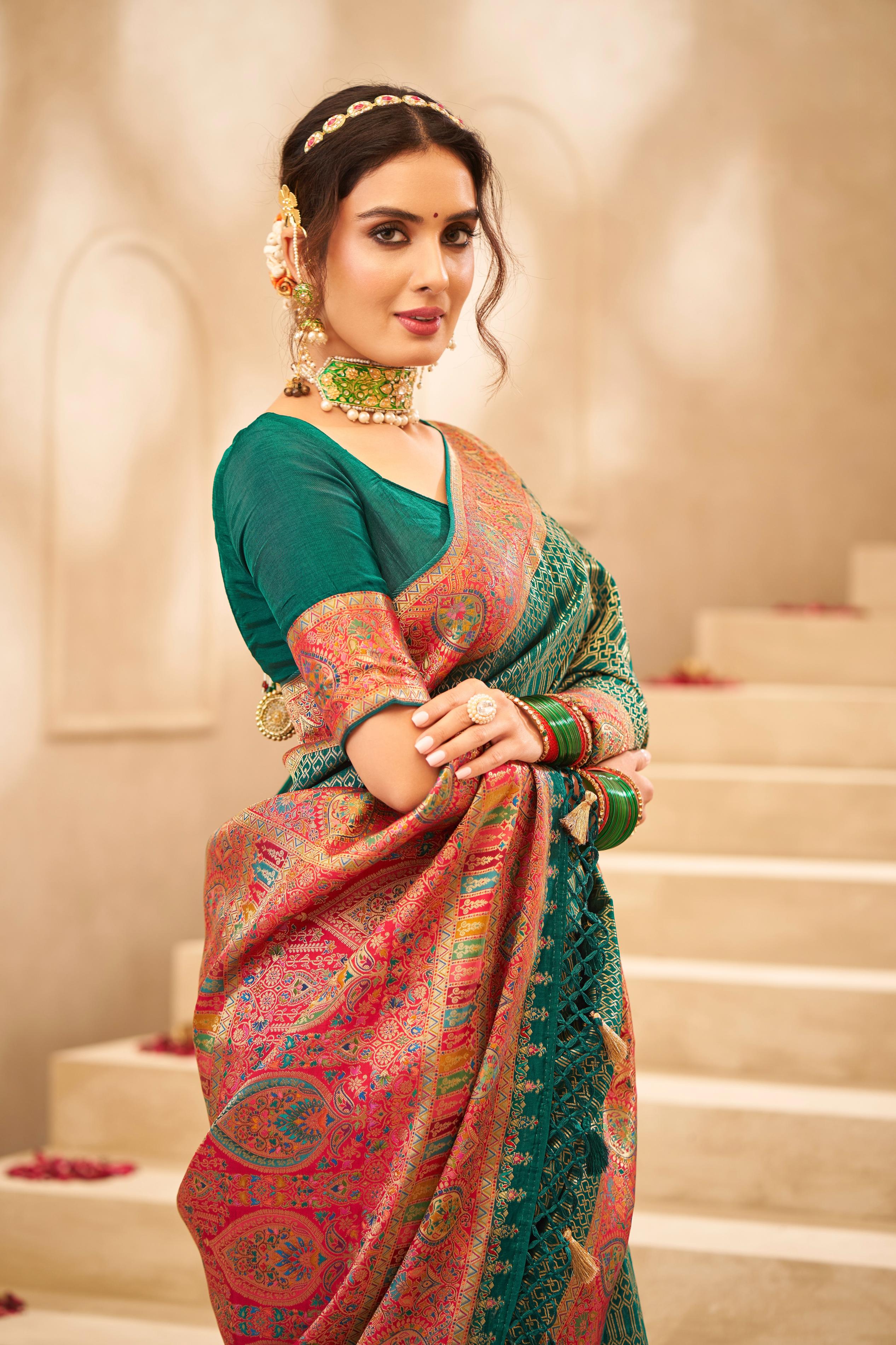 Traditional Green Multi Tussar Rangkaat Silk Saree