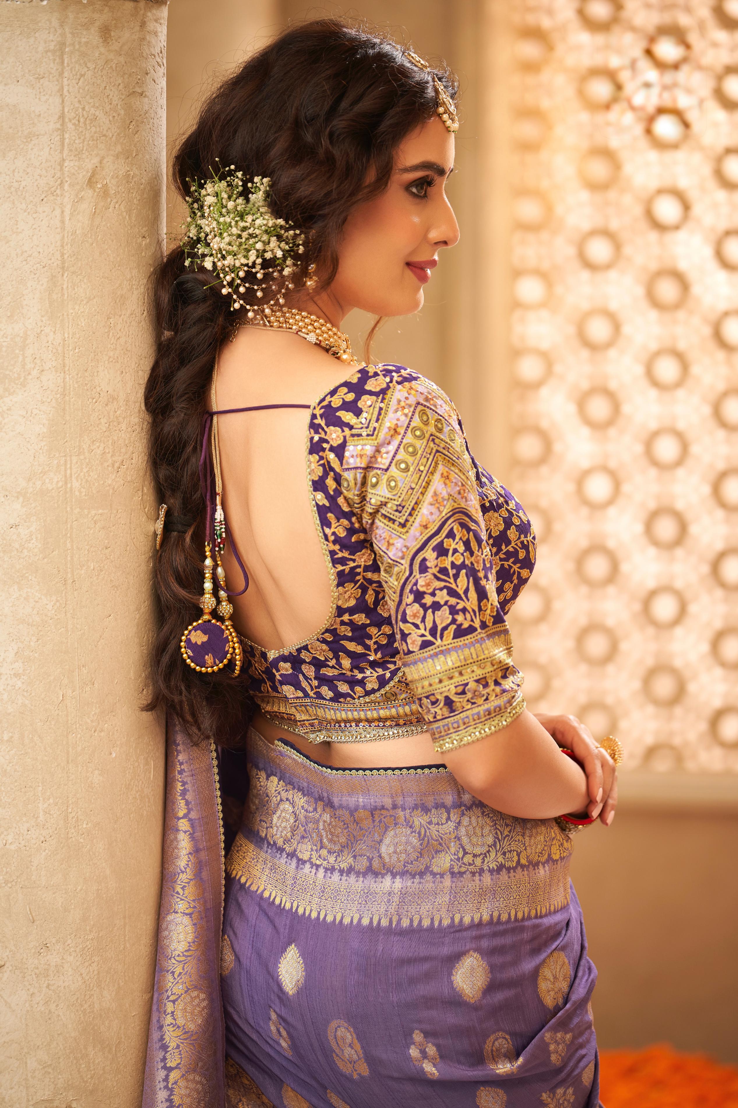 Elegant Blue Digital Printed Tussar Silk Saree