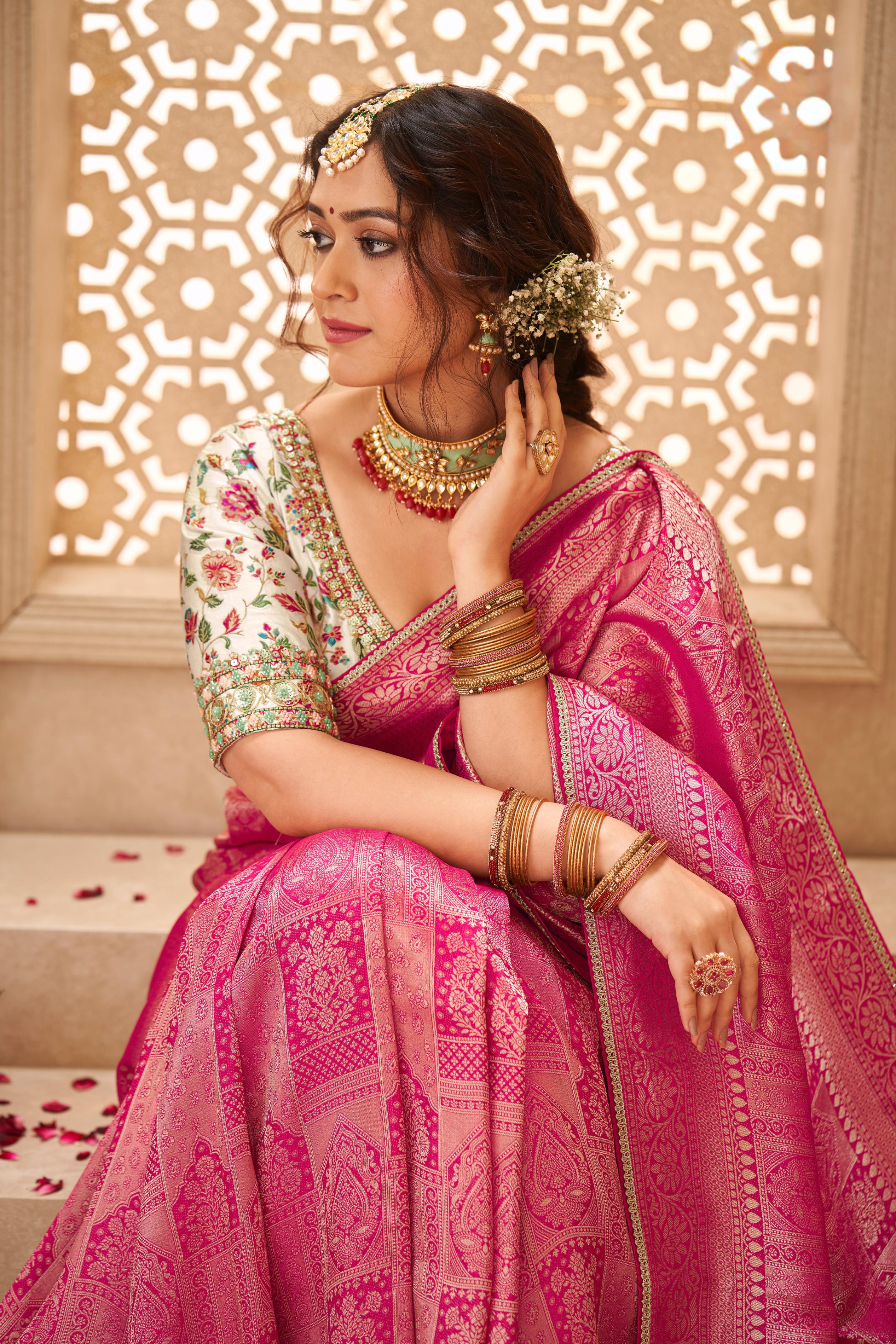 Graceful Pink Digital Printed Tussar Satin Silk Saree