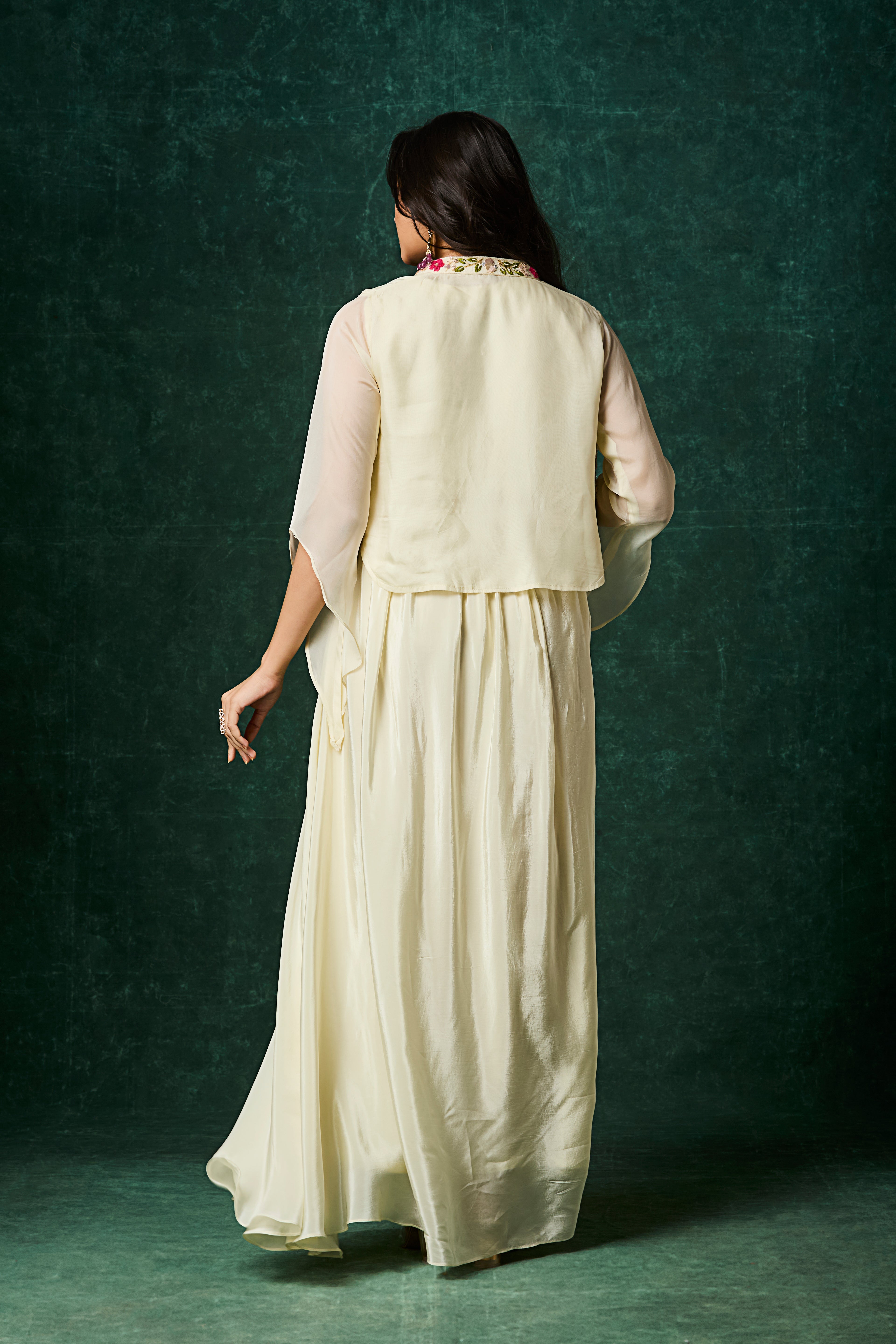 Ivory Embellished Crepe Silk Skirt Set