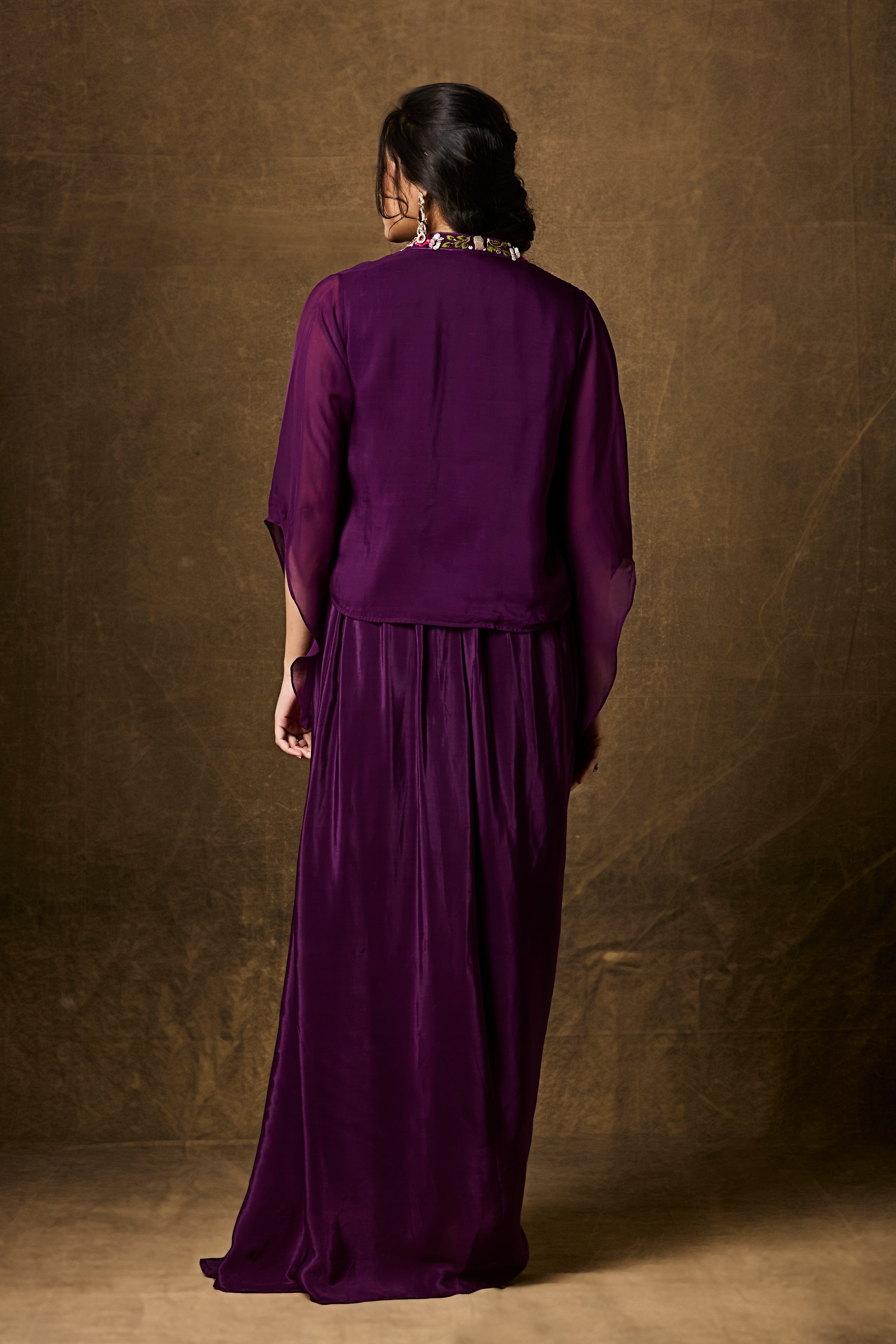 Royal Purple Embellished Crepe Silk Skirt Set