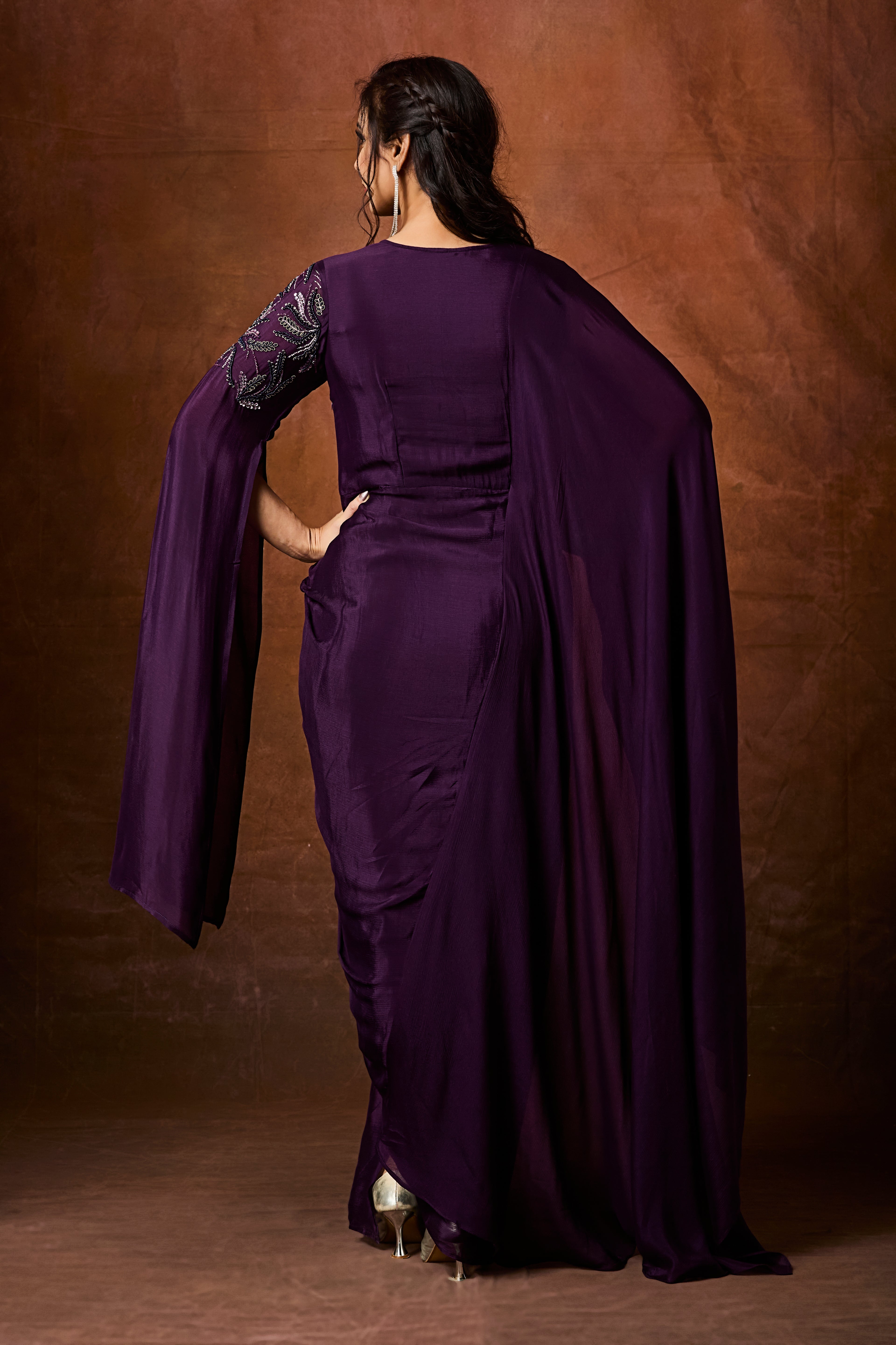 Imperial Plum Embellished Chinon Silk Gown