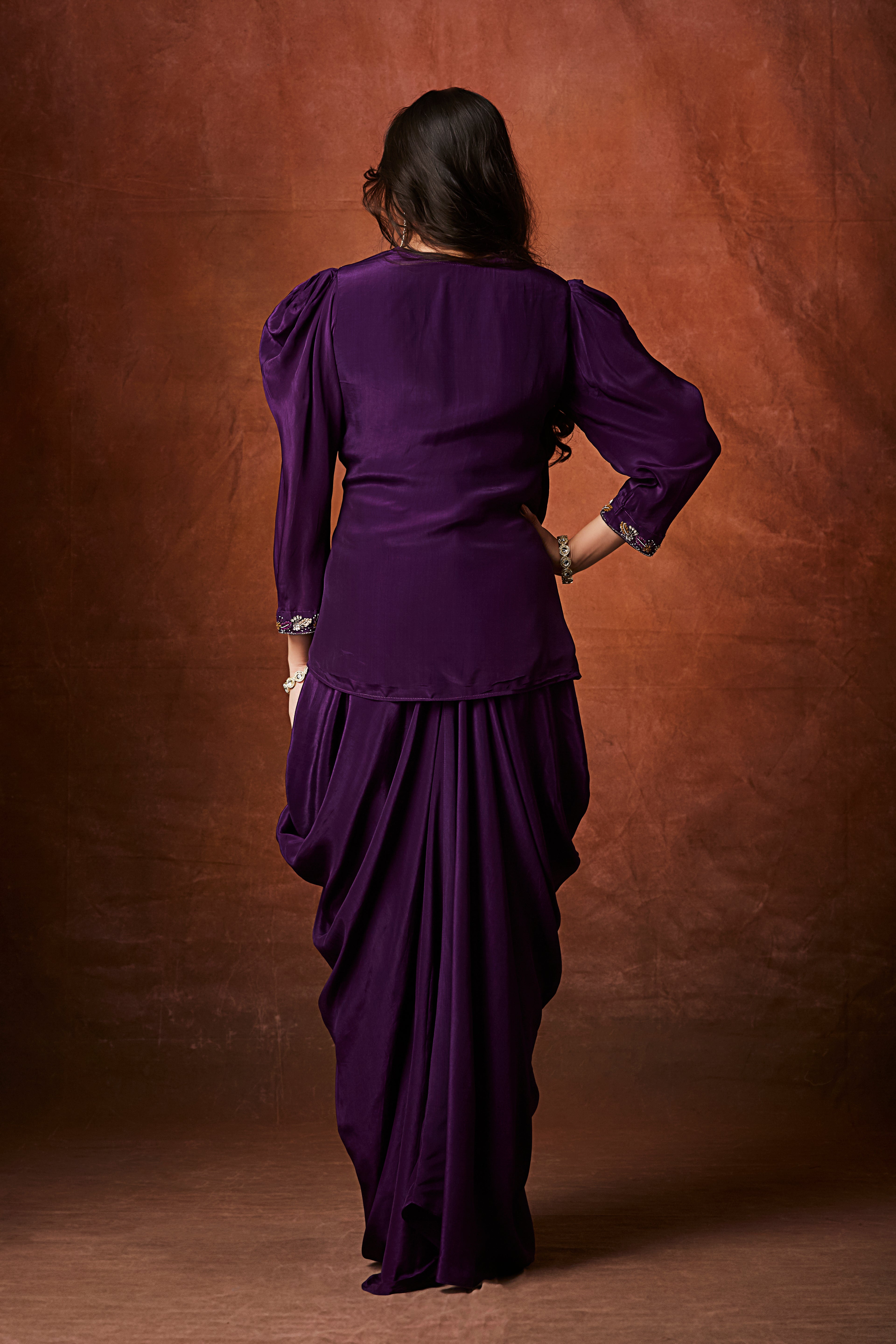 Regal Violet Embellished Crepe Silk Skirt Set