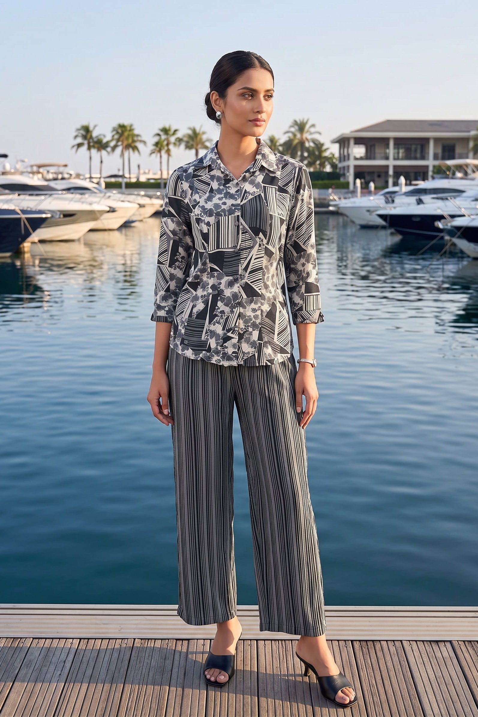 Monochrome Abstract Crepe Silk Co-Ord Set