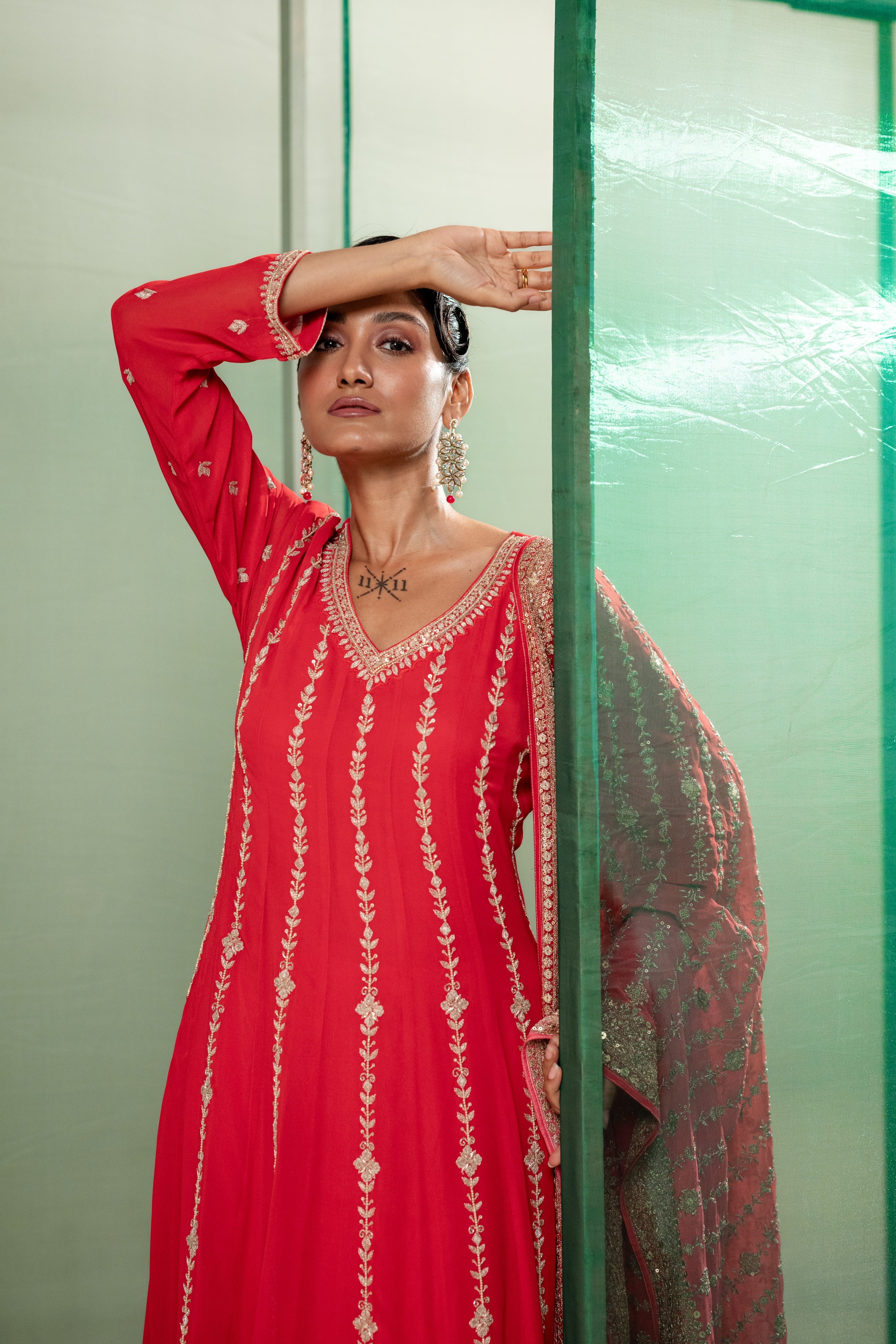 Rani Pink Embellished Chinon Silk Palazzo Set