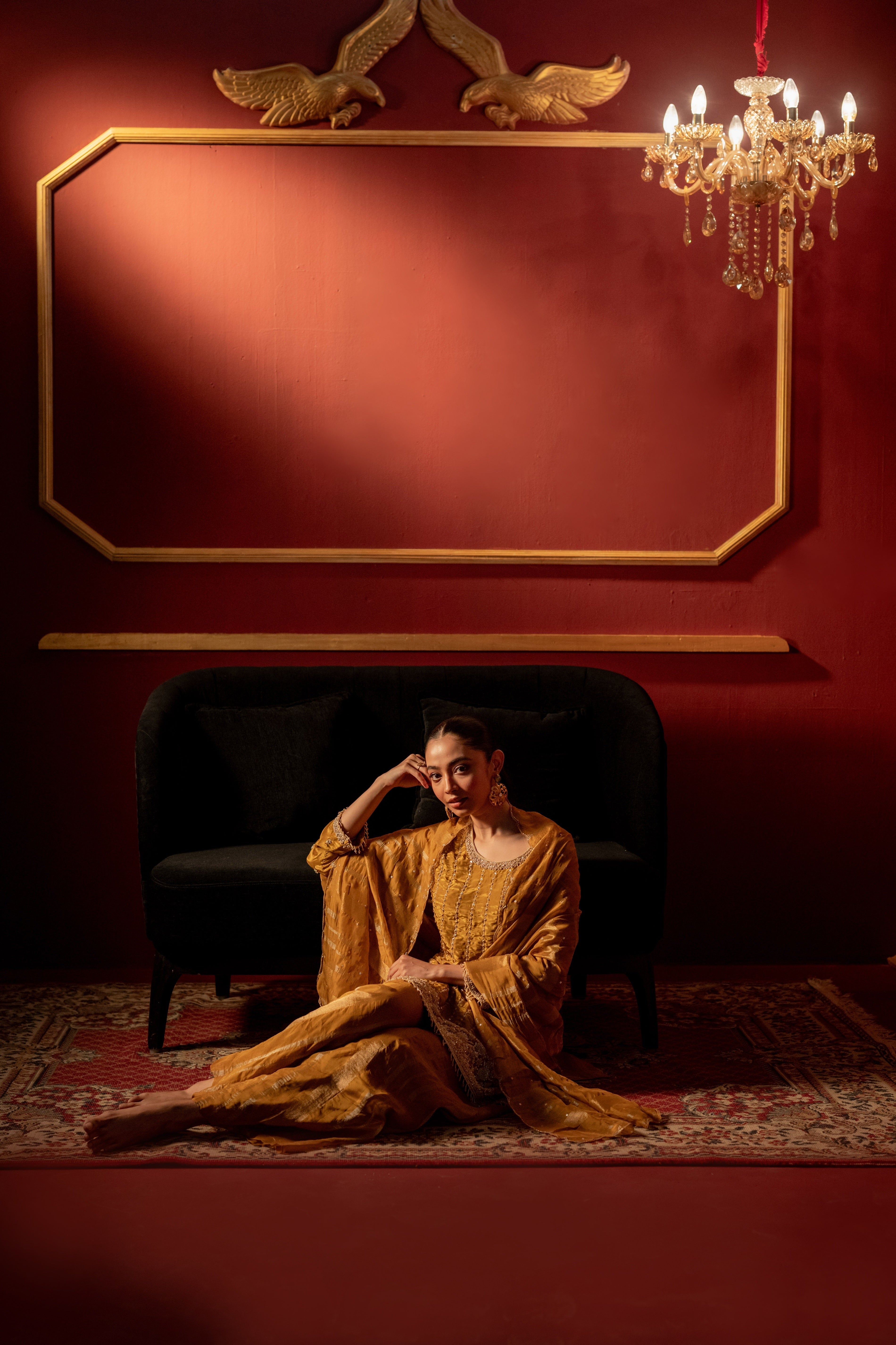Deep Yellow Embellished Premium Silk Palazzo Set