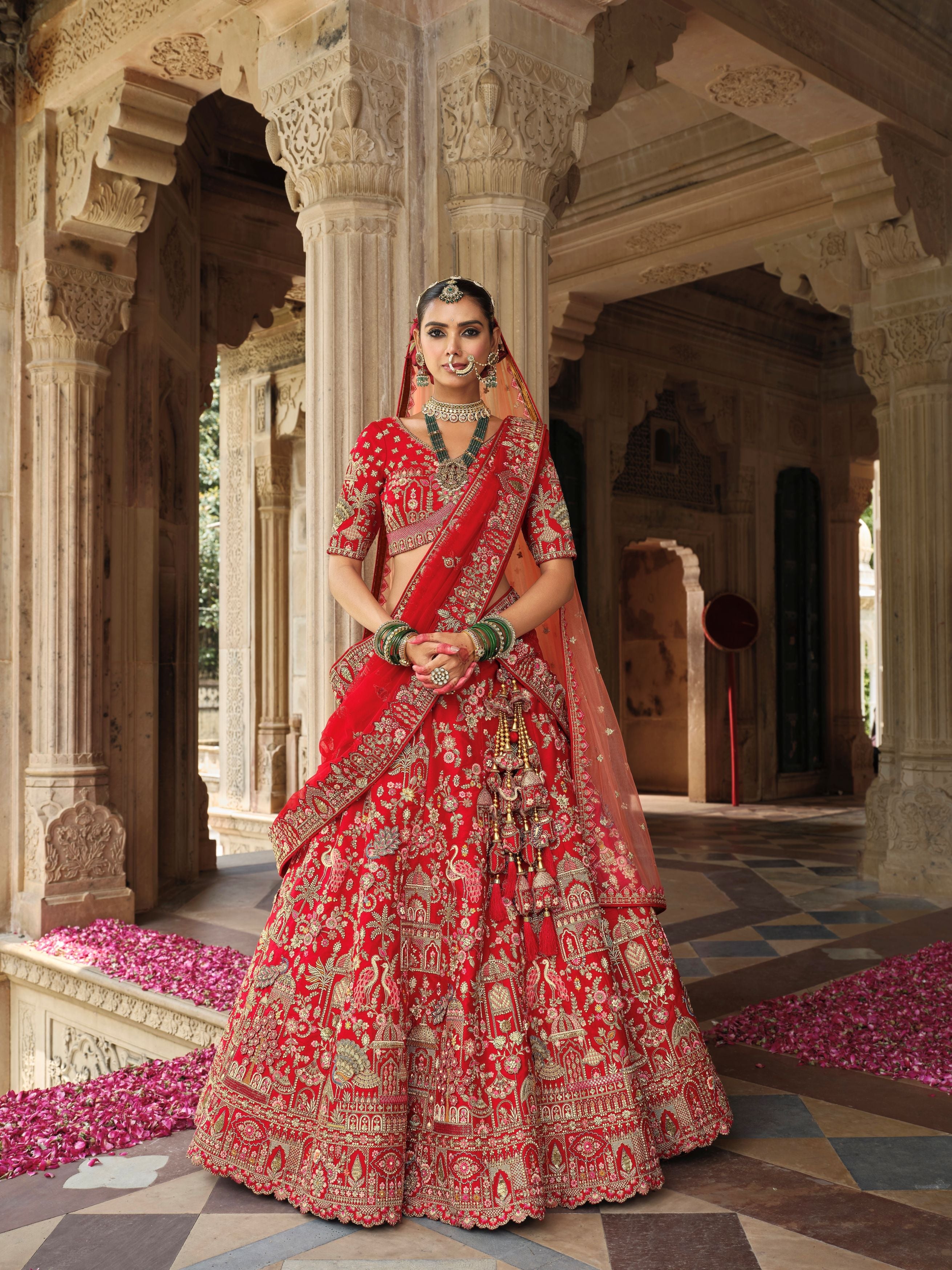 Red Crimson Embellished Premium Silk Lehenga Set
