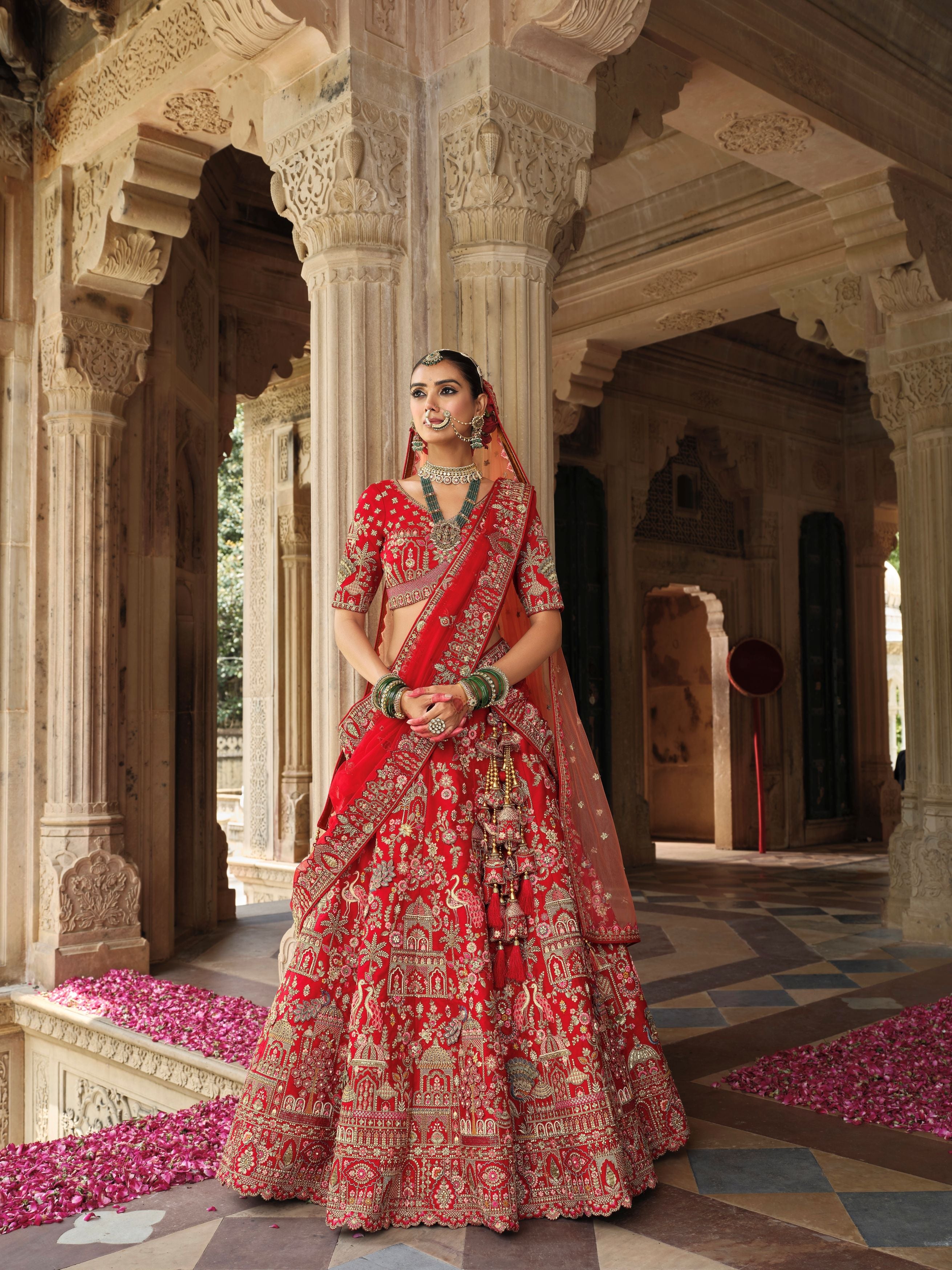 Red Crimson Embellished Premium Silk Lehenga Set
