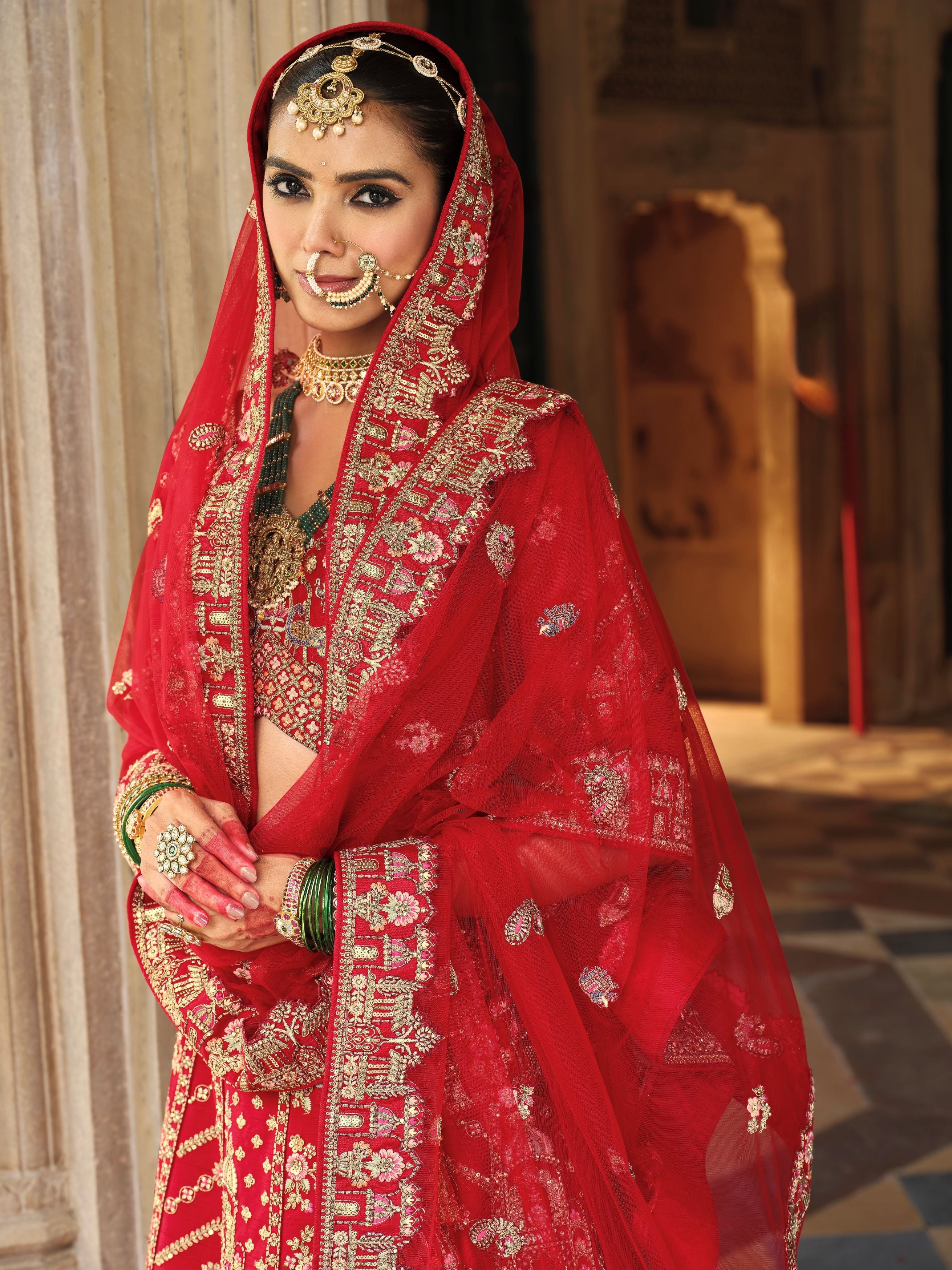 Crimson Majesty Embellished Premium Silk Lehenga Set