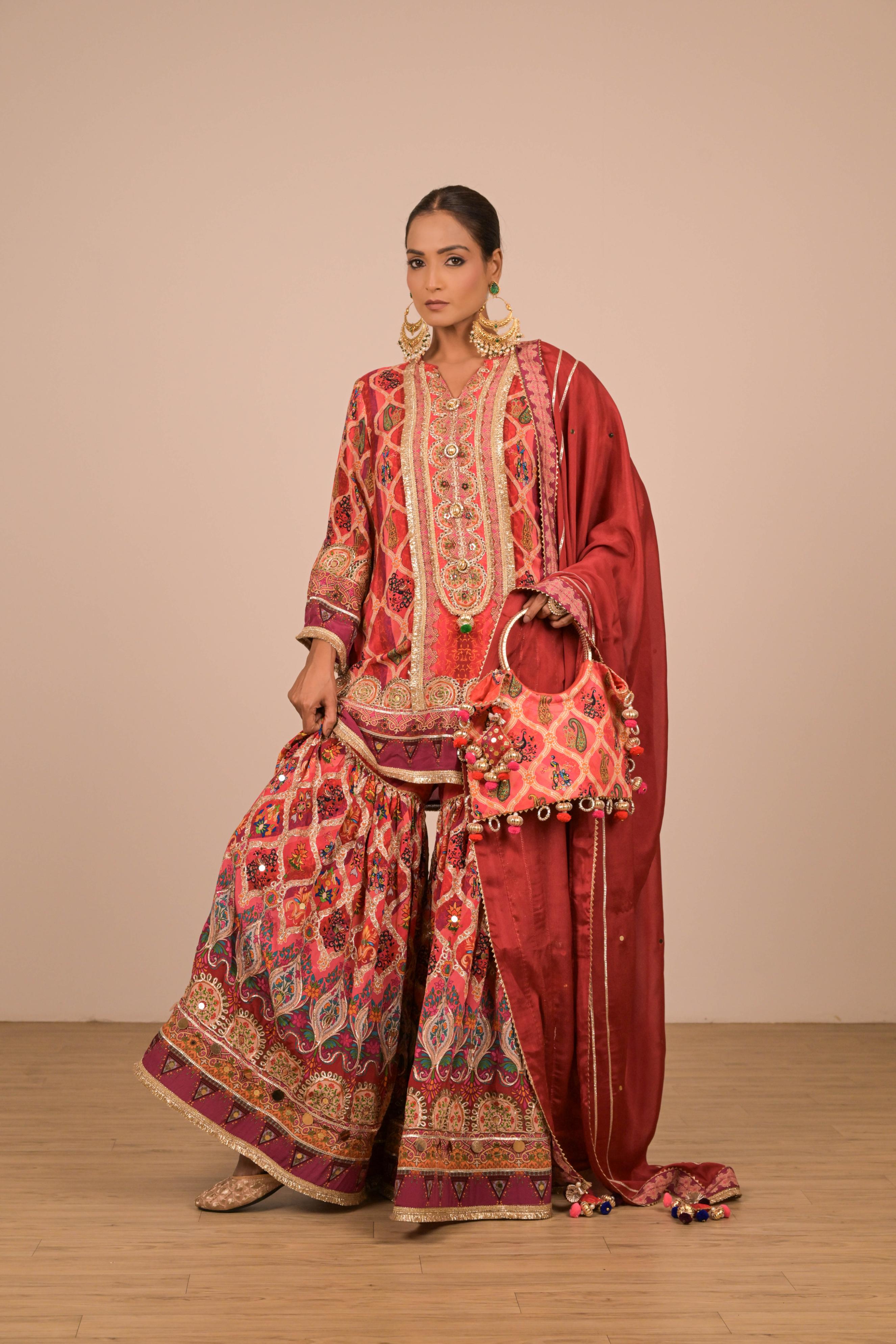 Maroon Multicolour Printed Sharara Set