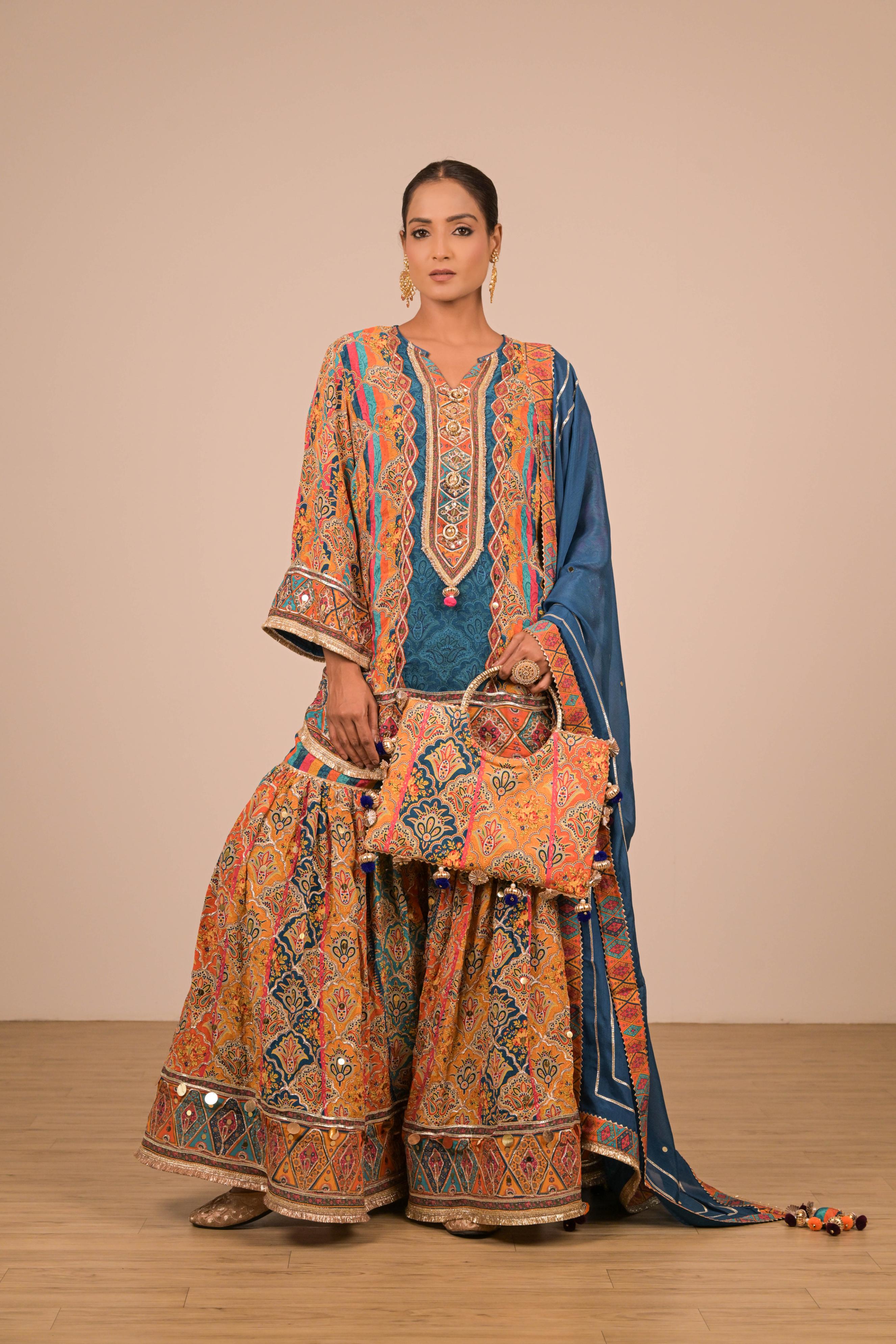Teal Multicolour Printed Sharara Set