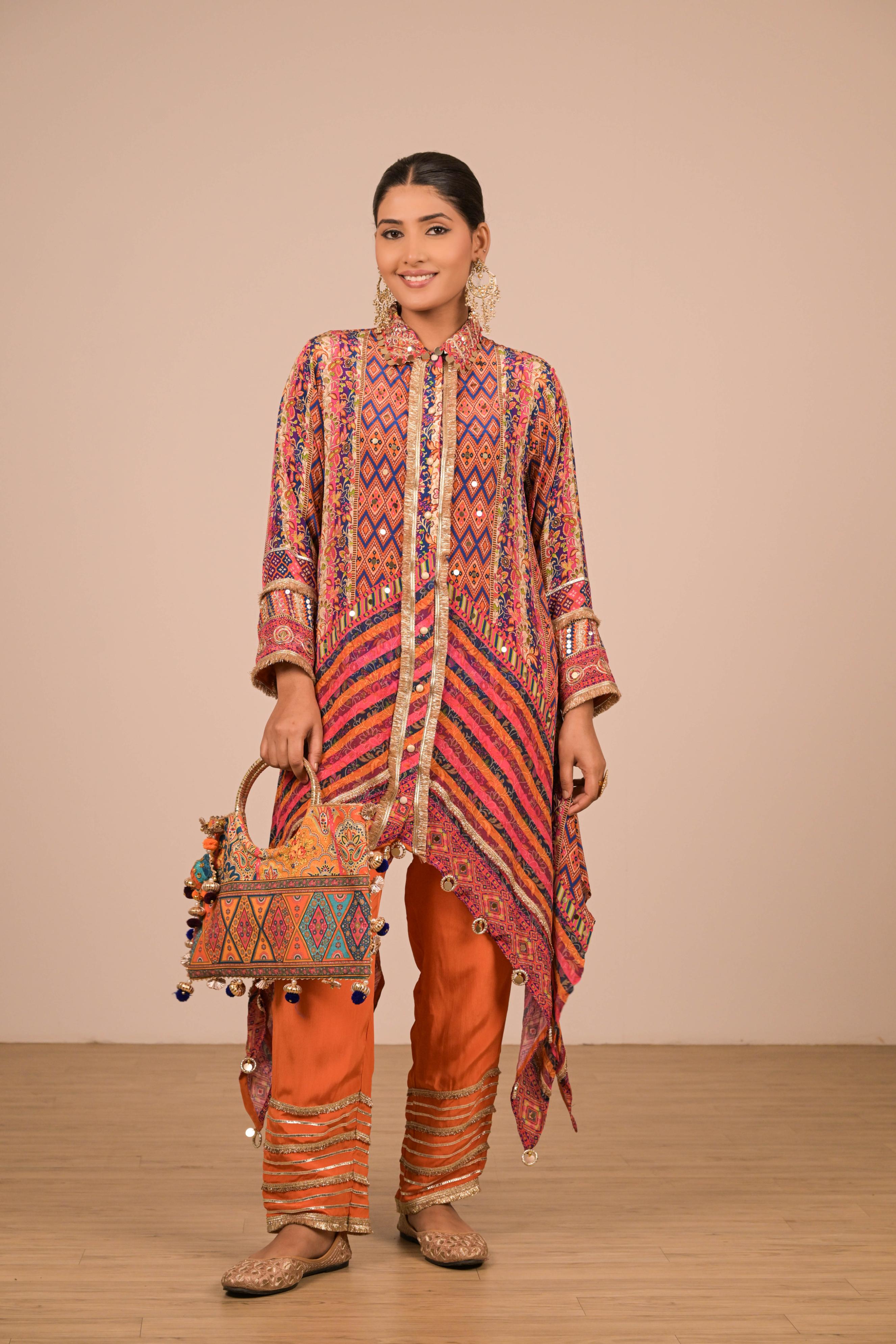 Multicolor Asymmetrical Printed Kurta Set