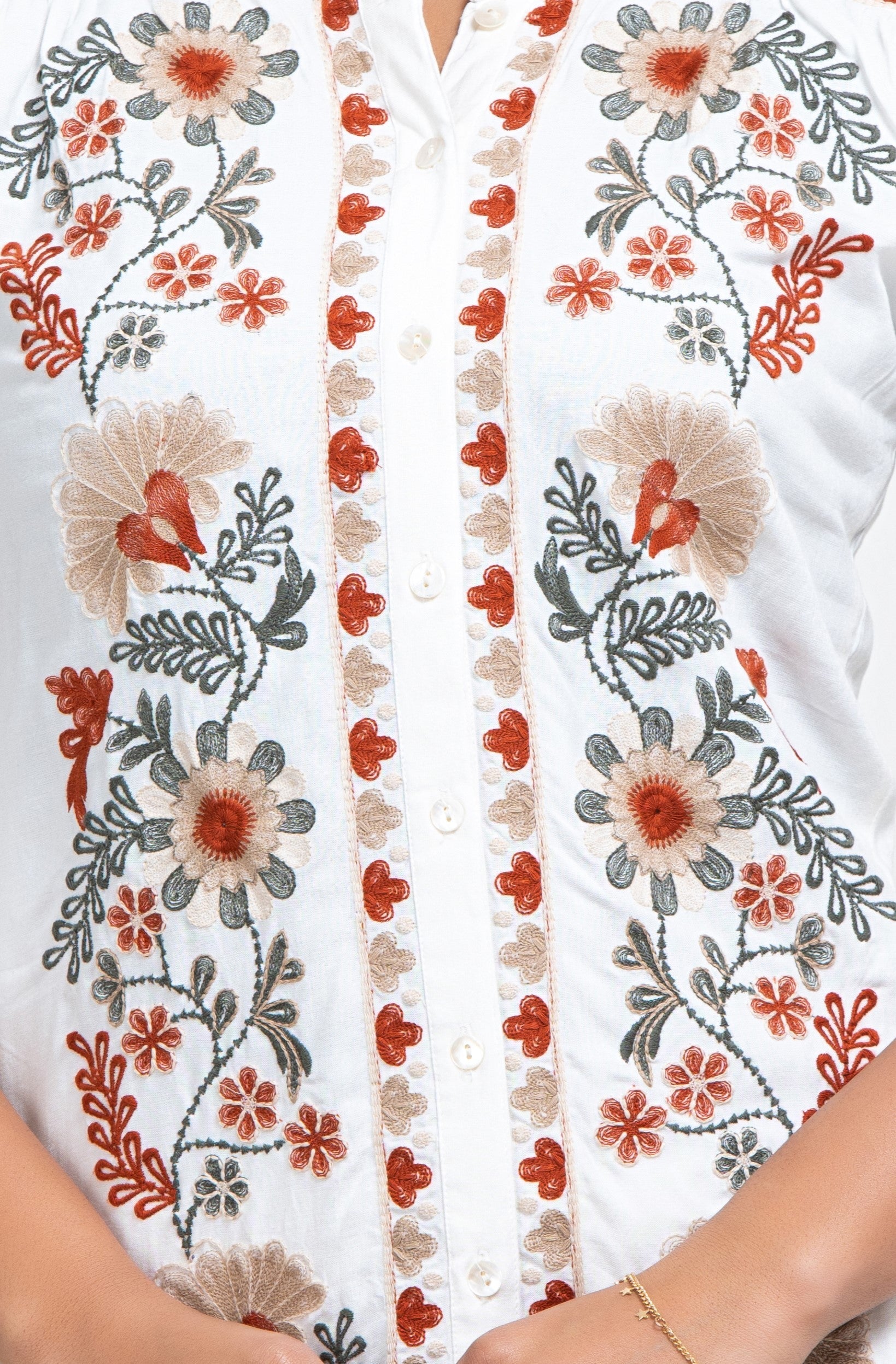 White Kashmiri Embroidered Kurta with Pants