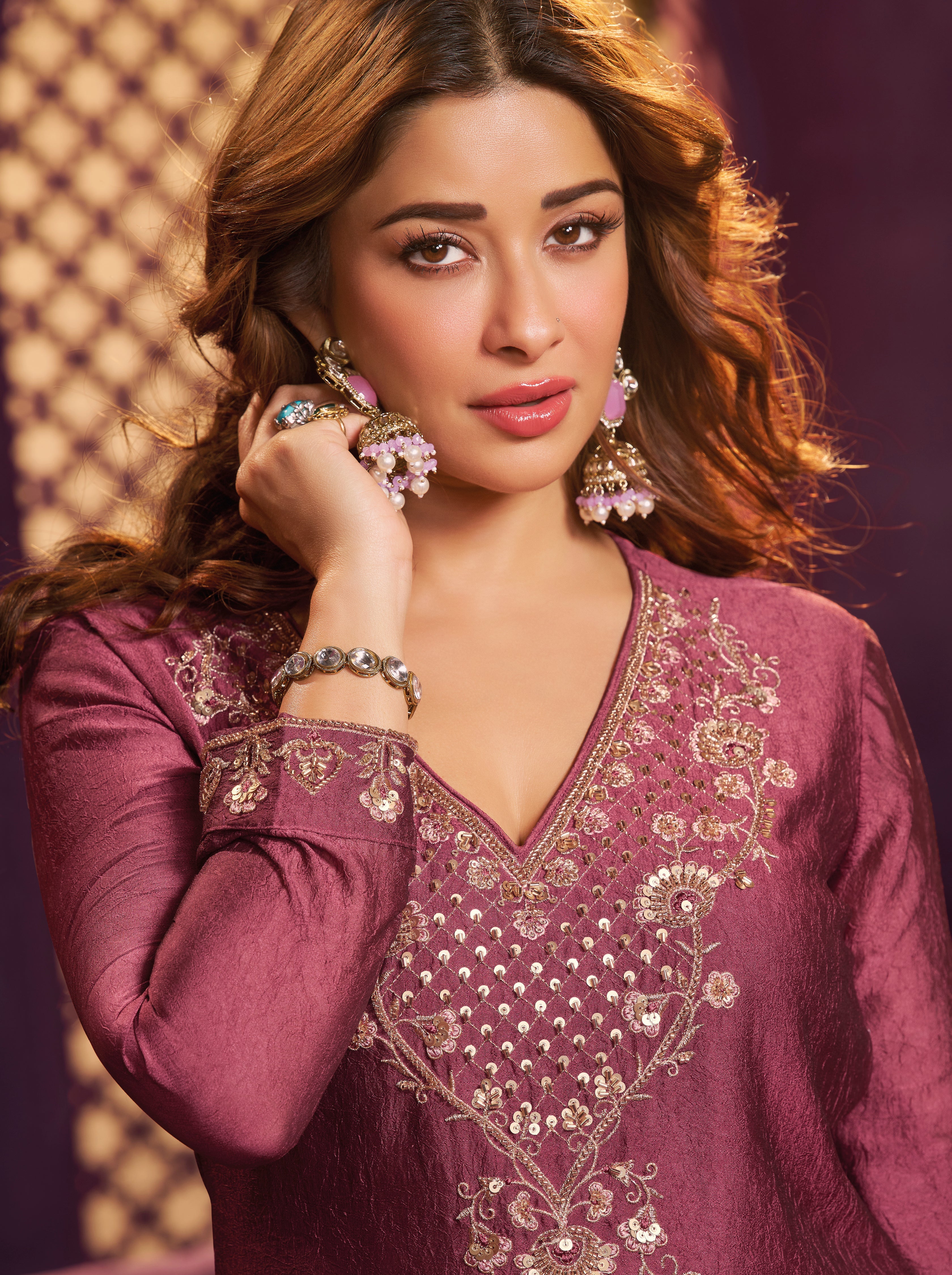 Camelia Pink Embellished Crushed Silk Sharara Set