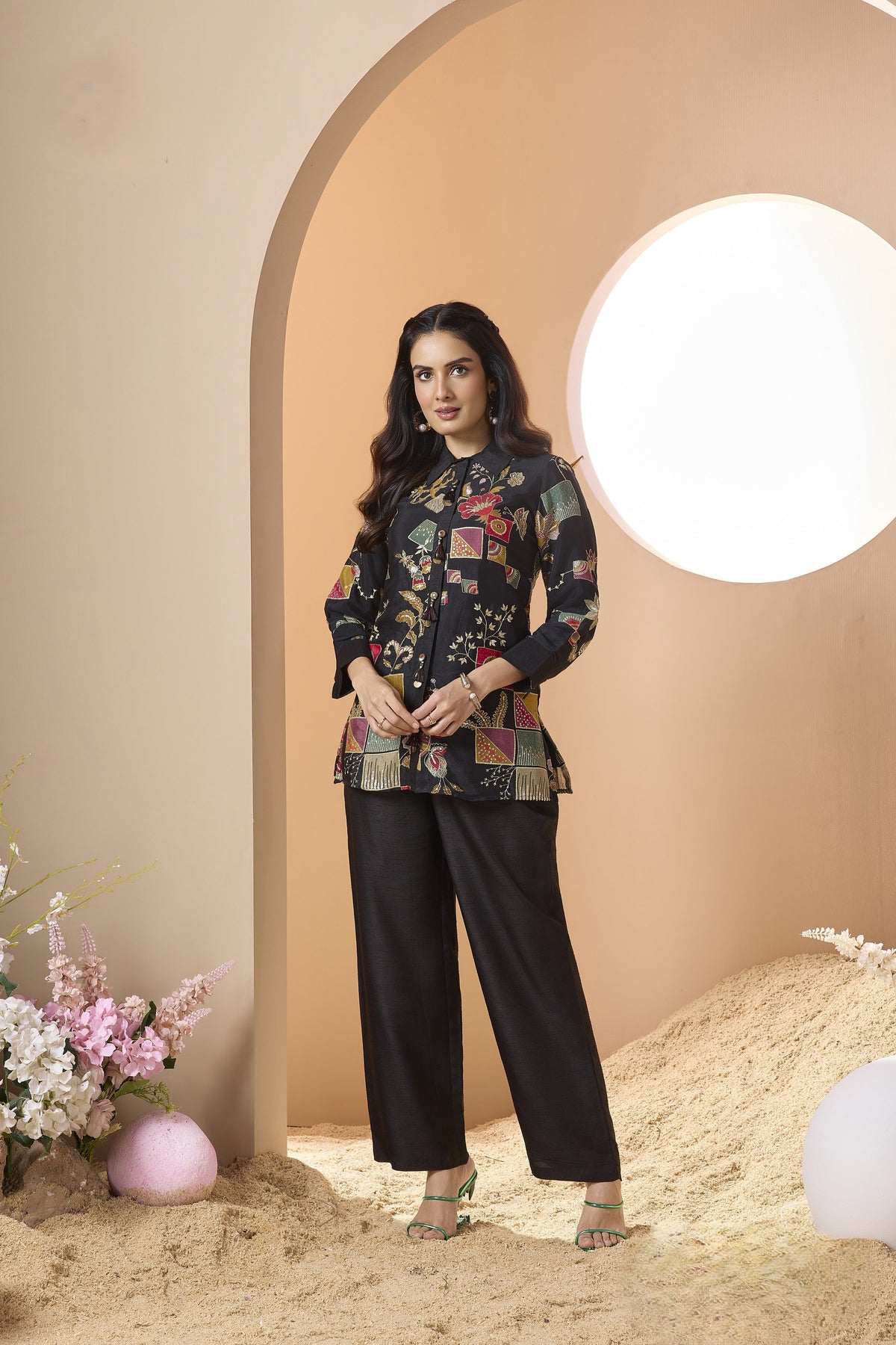 Deep Black Embellished Georgette Silk Co-Ord Set