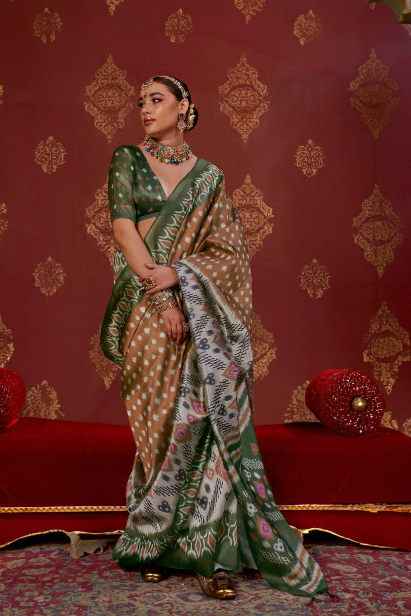 Mustard Ochre Printed Premium Silk Saree