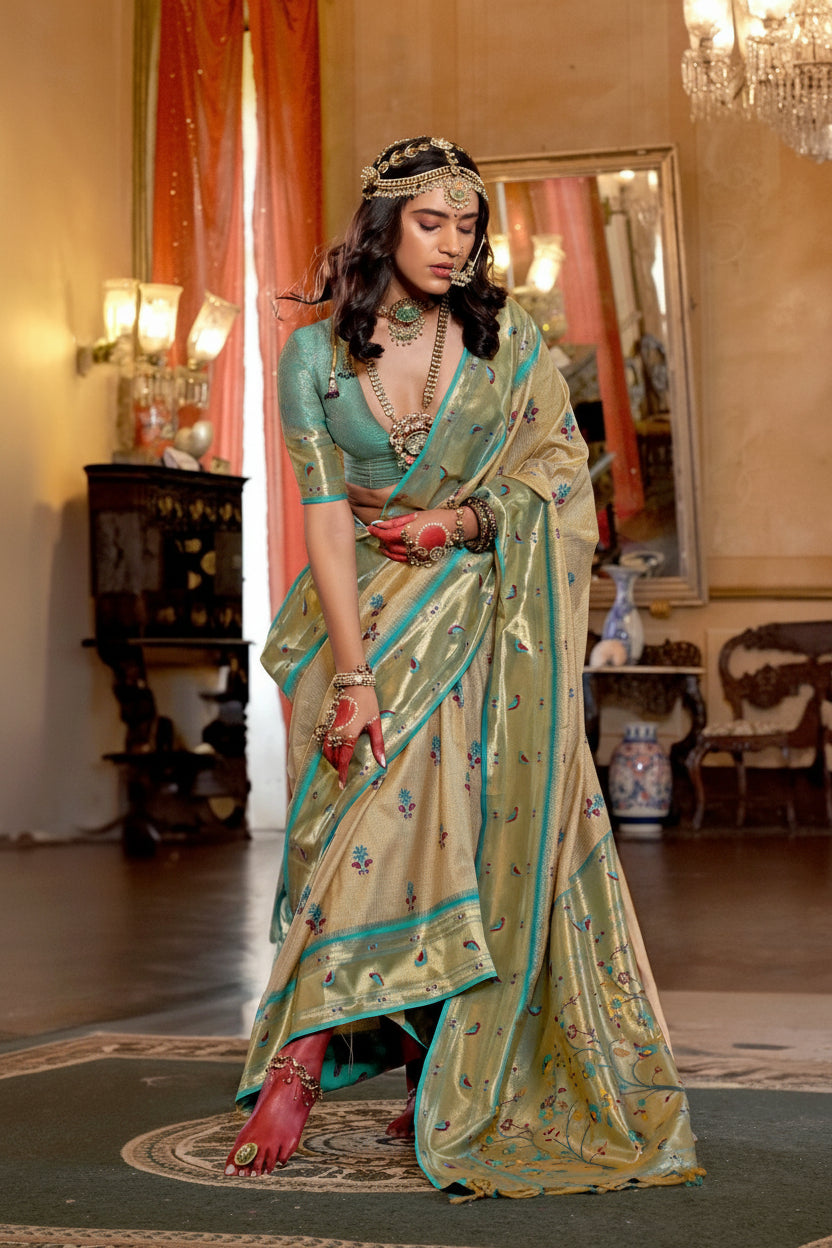 Sea Green Organza Tissue Silk Saree