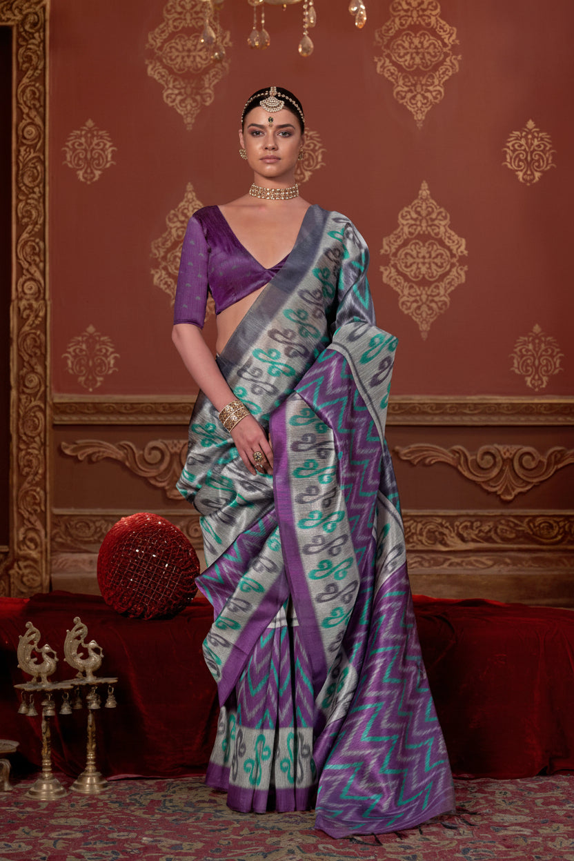 Orchid Purple Printed Premium Silk Saree