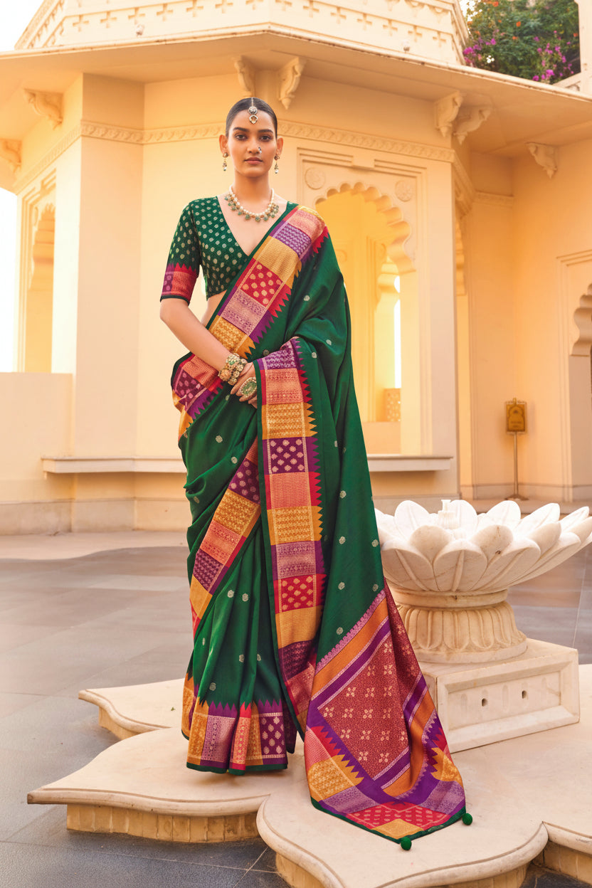 Woodland Green Printed Premium Silk Saree