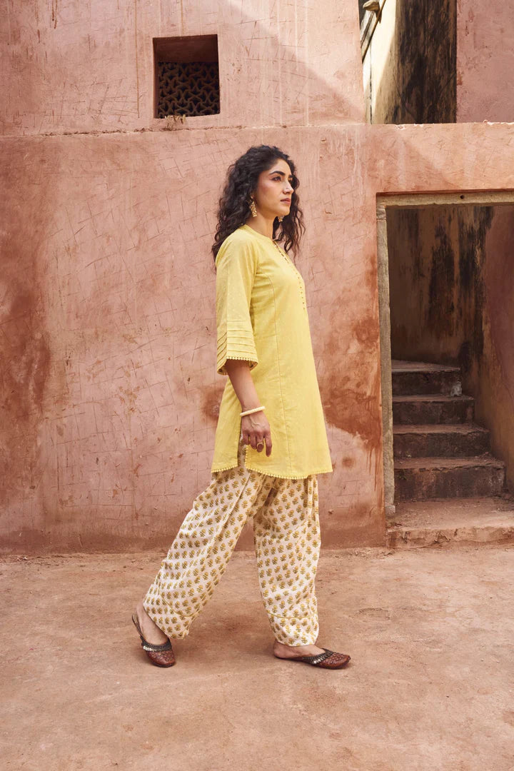 Pastel Yellow Mul-Cotton Kurta Set