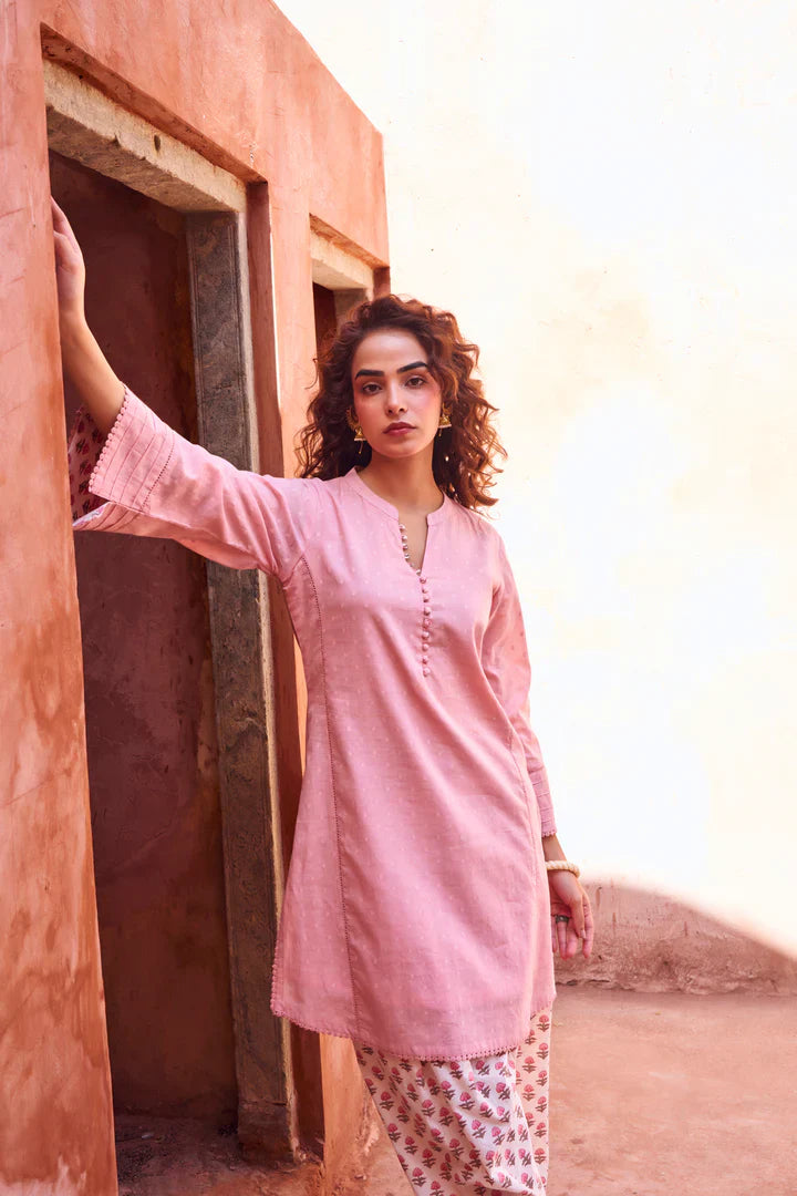 Pastel Pink Mul-Cotton Kurta Set