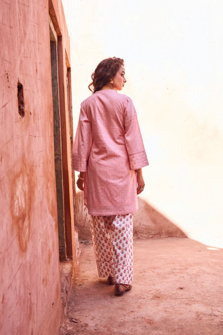 Pastel Pink Mul-Cotton Kurta Set