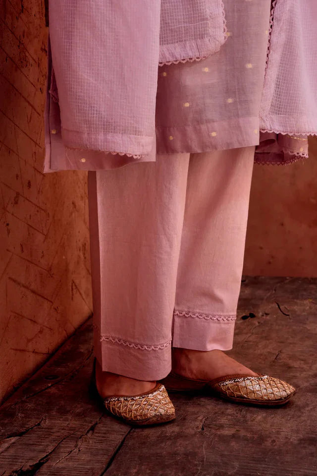 Soft Lilac Zari Dotted Mul-Cotton Pant Set