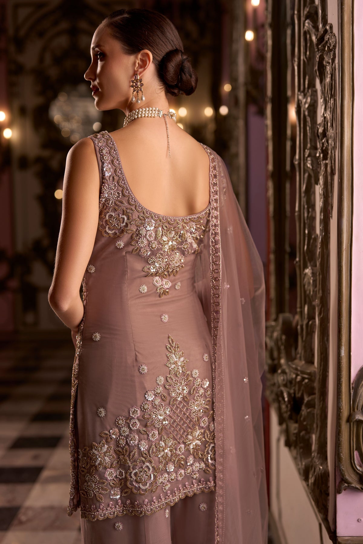 Soft Orchid Embellished Premium Net Palazzo Set