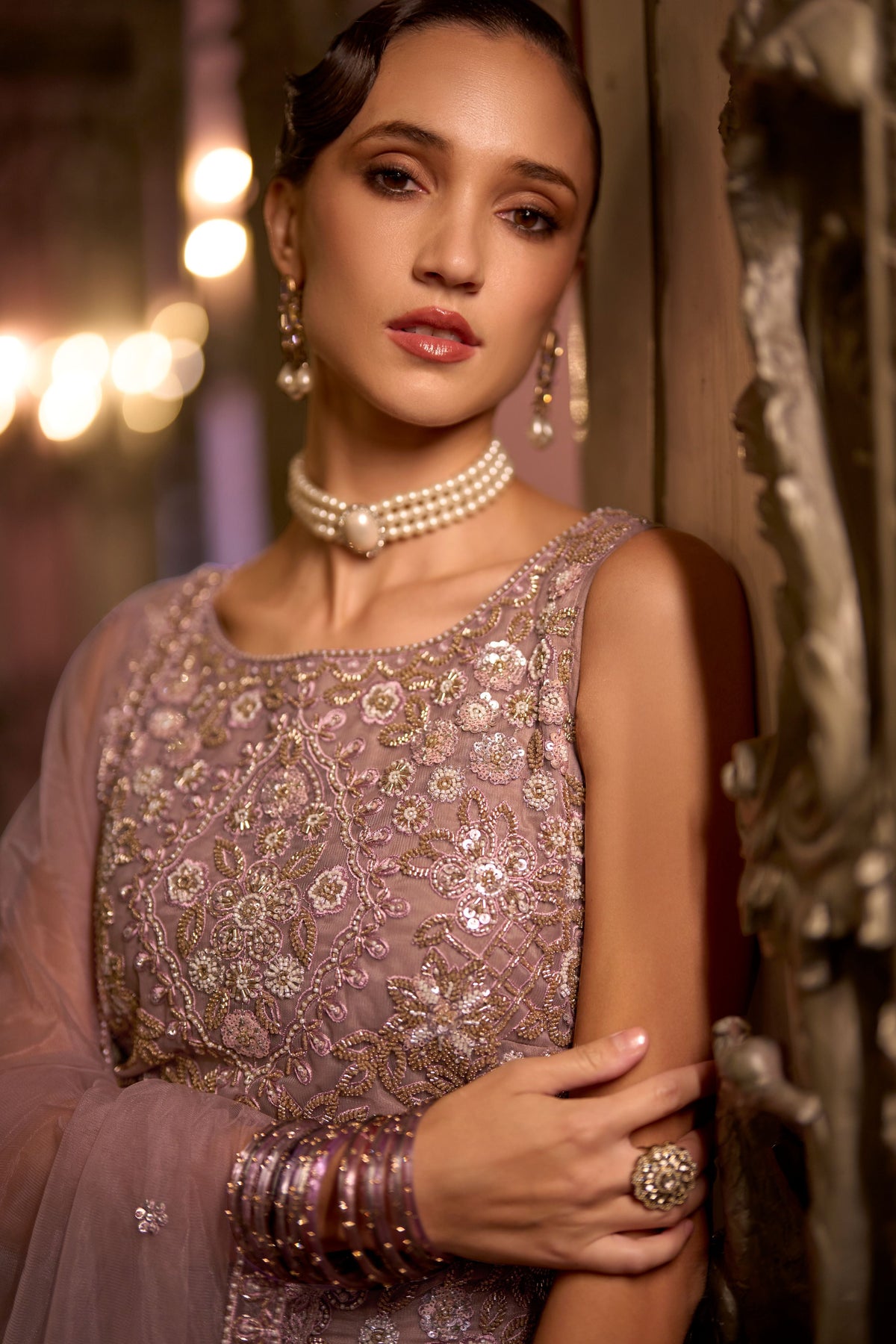 Soft Orchid Embellished Premium Net Palazzo Set